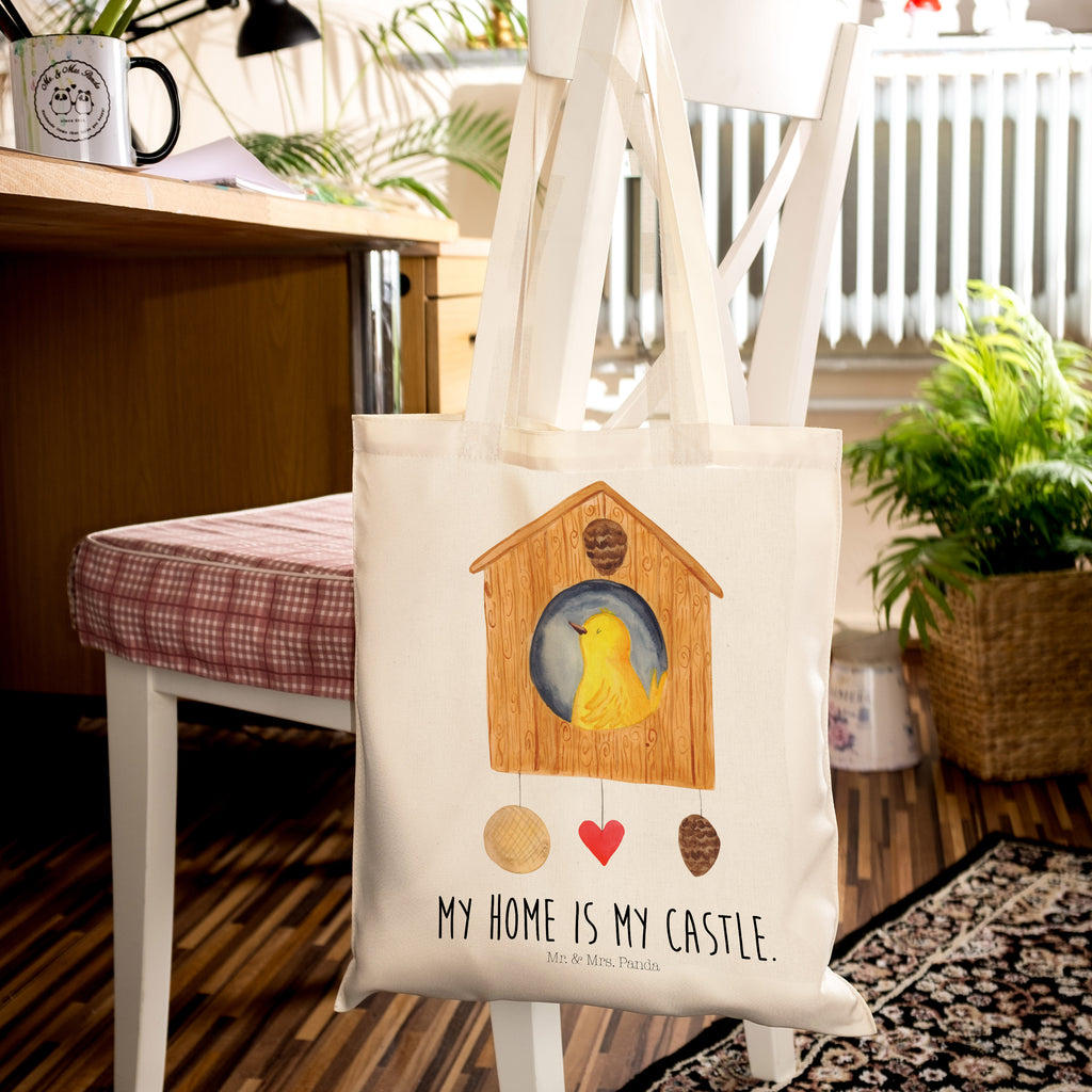 Tragetasche Vogelhaus Beuteltasche, Beutel, Einkaufstasche, Jutebeutel, Stoffbeutel, Tiermotive, Gute Laune, lustige Sprüche, Tiere, Vogel, Vögel, Vogelhaus, Vogelhäuschen, Home sweet home, Zuhause, Nest, Eigenheim, Familie, Wohnung, Haus, unser Haus, Lieblingsort, Castle