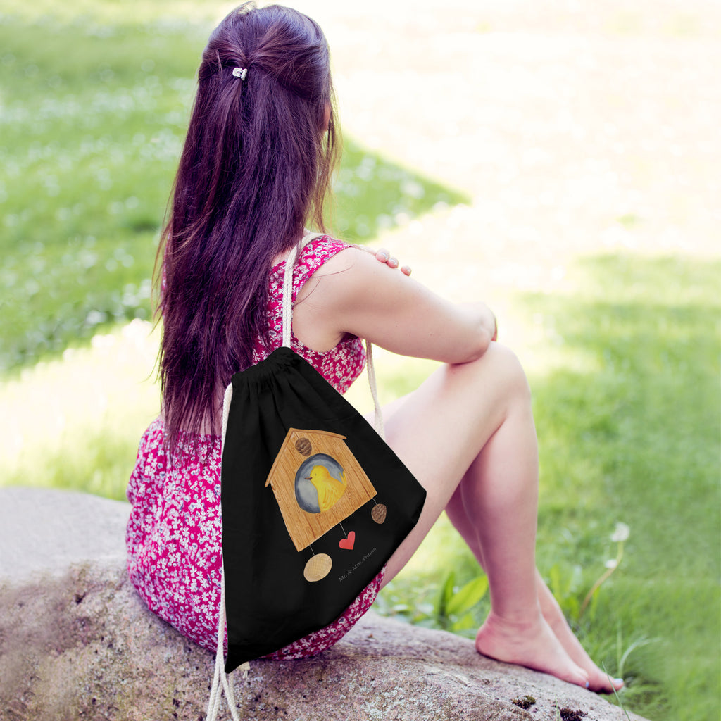 Sportbeutel Vogelhaus Turnbeutel, Beutel, Sporttasche, Tasche, Stoffbeutel, Tiermotive, Gute Laune, lustige Sprüche, Tiere, Vogel, Vögel, Vogelhaus, Vogelhäuschen, Home sweet home, Zuhause, Nest, Eigenheim, Familie, Wohnung, Haus, unser Haus, Lieblingsort, Castle