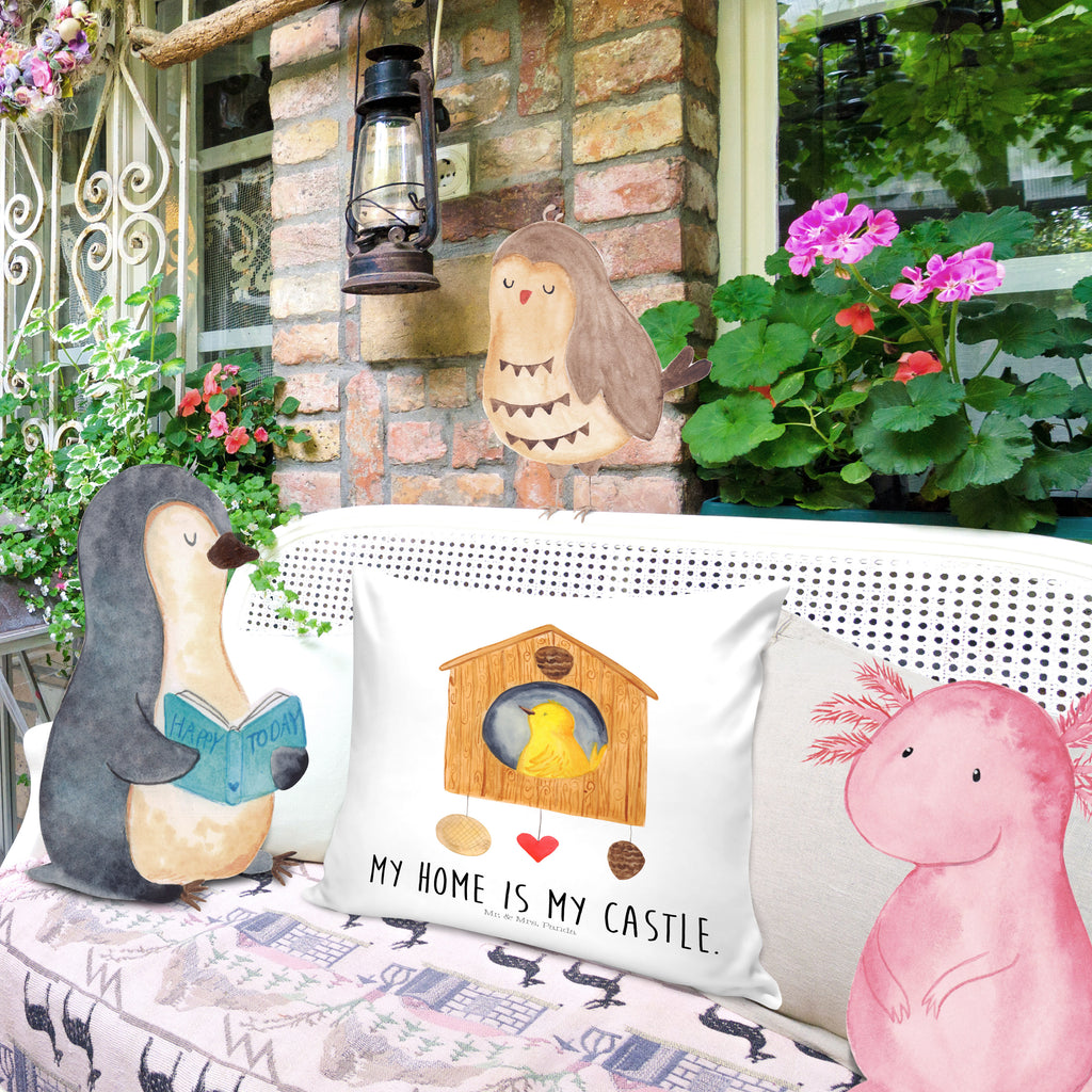 40x40 Kissen Vogelhaus Kissenhülle, Kopfkissen, Sofakissen, Dekokissen, Motivkissen, Tiermotive, Gute Laune, lustige Sprüche, Tiere, Vogel, Vögel, Vogelhaus, Vogelhäuschen, Home sweet home, Zuhause, Nest, Eigenheim, Familie, Wohnung, Haus, unser Haus, Lieblingsort, Castle