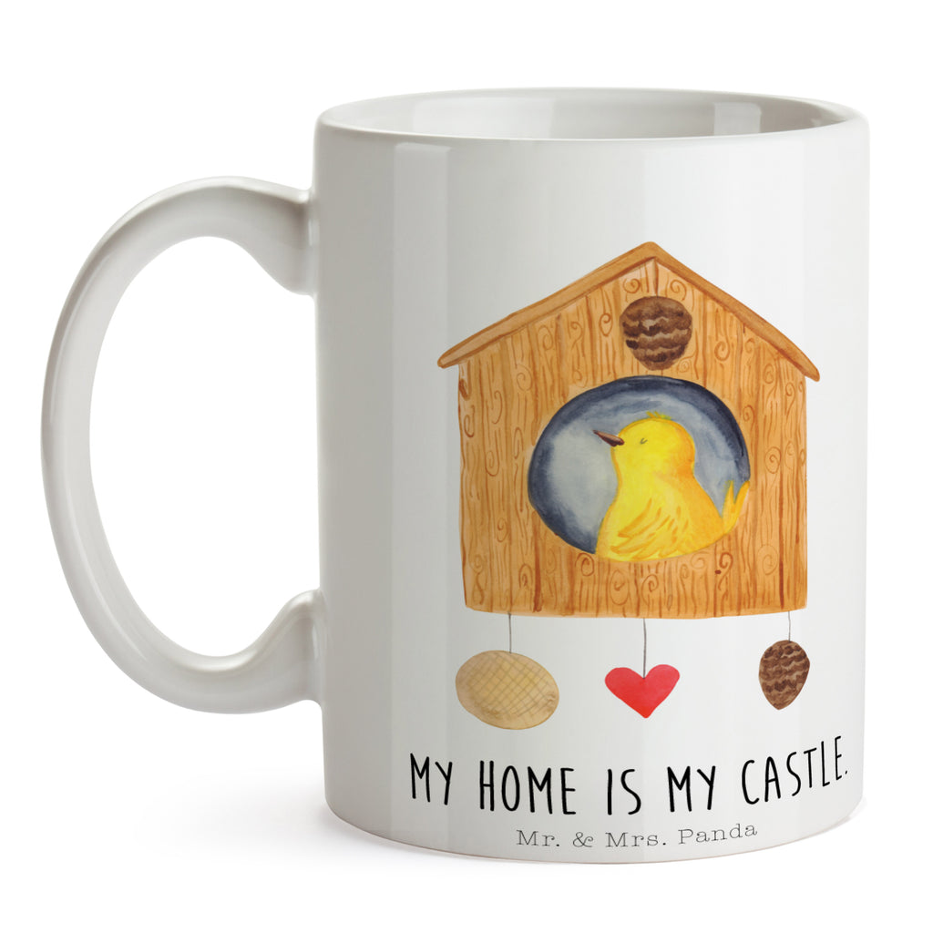 Tasse Vogelhaus Vogel, Vögel, Vogelhaus, Vogelhäuschen, Home sweet home, Zuhause, Nest, Eigenheim, Familie, Wohnung, Haus, unser Haus, Lieblingsort, Castle Becher, Kaffeetasse, Kaffeebecher, Tee, Frühstück, Büro  süße Tiermotive, gute Laune, lustige Sprüche, Tiere