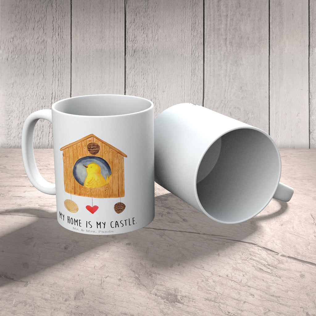 Tasse Vogelhaus Vogel, Vögel, Vogelhaus, Vogelhäuschen, Home sweet home, Zuhause, Nest, Eigenheim, Familie, Wohnung, Haus, unser Haus, Lieblingsort, Castle Becher, Kaffeetasse, Kaffeebecher, Tee, Frühstück, Büro  süße Tiermotive, gute Laune, lustige Sprüche, Tiere