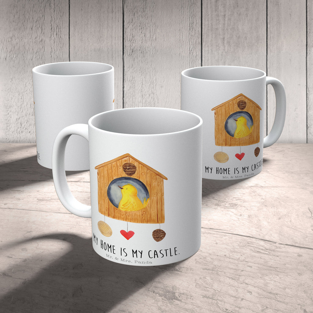 Tasse Vogelhaus Vogel, Vögel, Vogelhaus, Vogelhäuschen, Home sweet home, Zuhause, Nest, Eigenheim, Familie, Wohnung, Haus, unser Haus, Lieblingsort, Castle Becher, Kaffeetasse, Kaffeebecher, Tee, Frühstück, Büro  süße Tiermotive, gute Laune, lustige Sprüche, Tiere