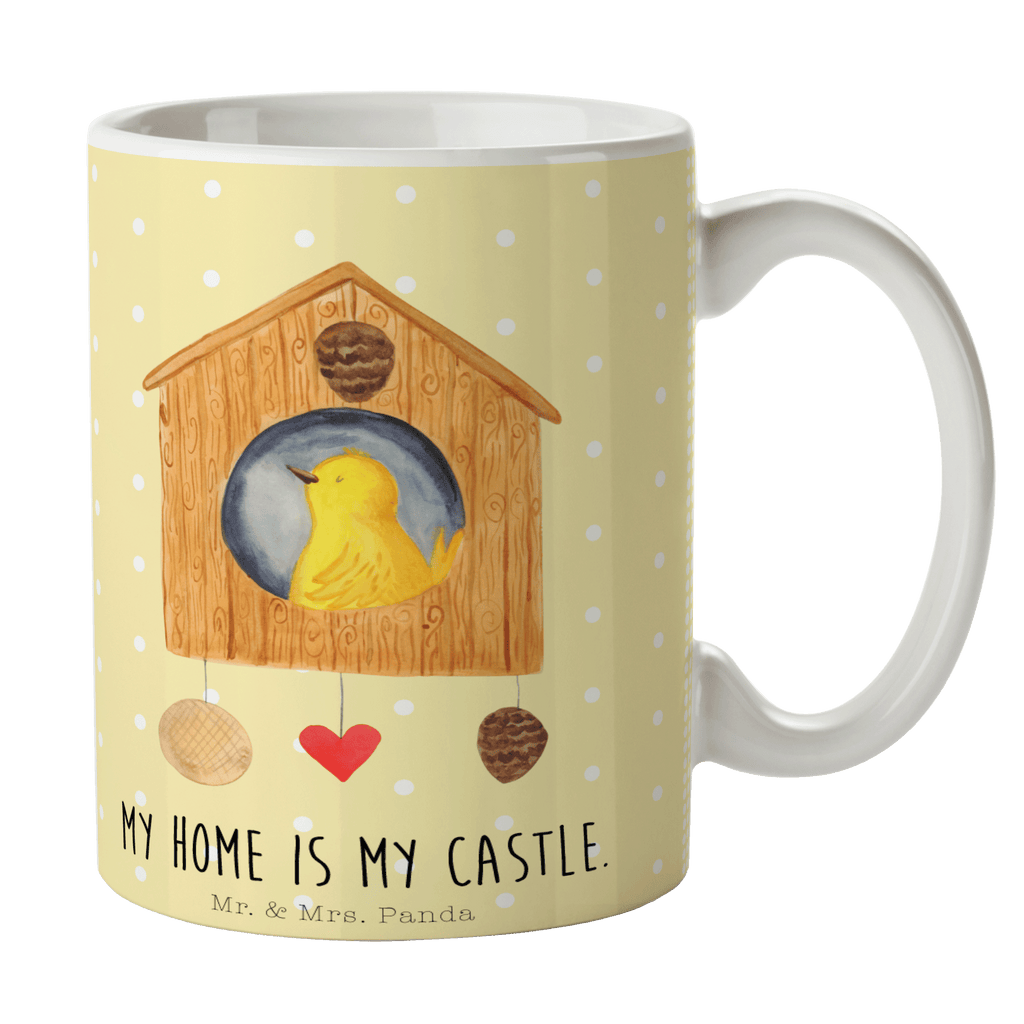 Tasse Vogelhaus Vogel, Vögel, Vogelhaus, Vogelhäuschen, Home sweet home, Zuhause, Nest, Eigenheim, Familie, Wohnung, Haus, unser Haus, Lieblingsort, Castle Becher, Kaffeetasse, Kaffeebecher, Tee, Frühstück, Büro  süße Tiermotive, gute Laune, lustige Sprüche, Tiere