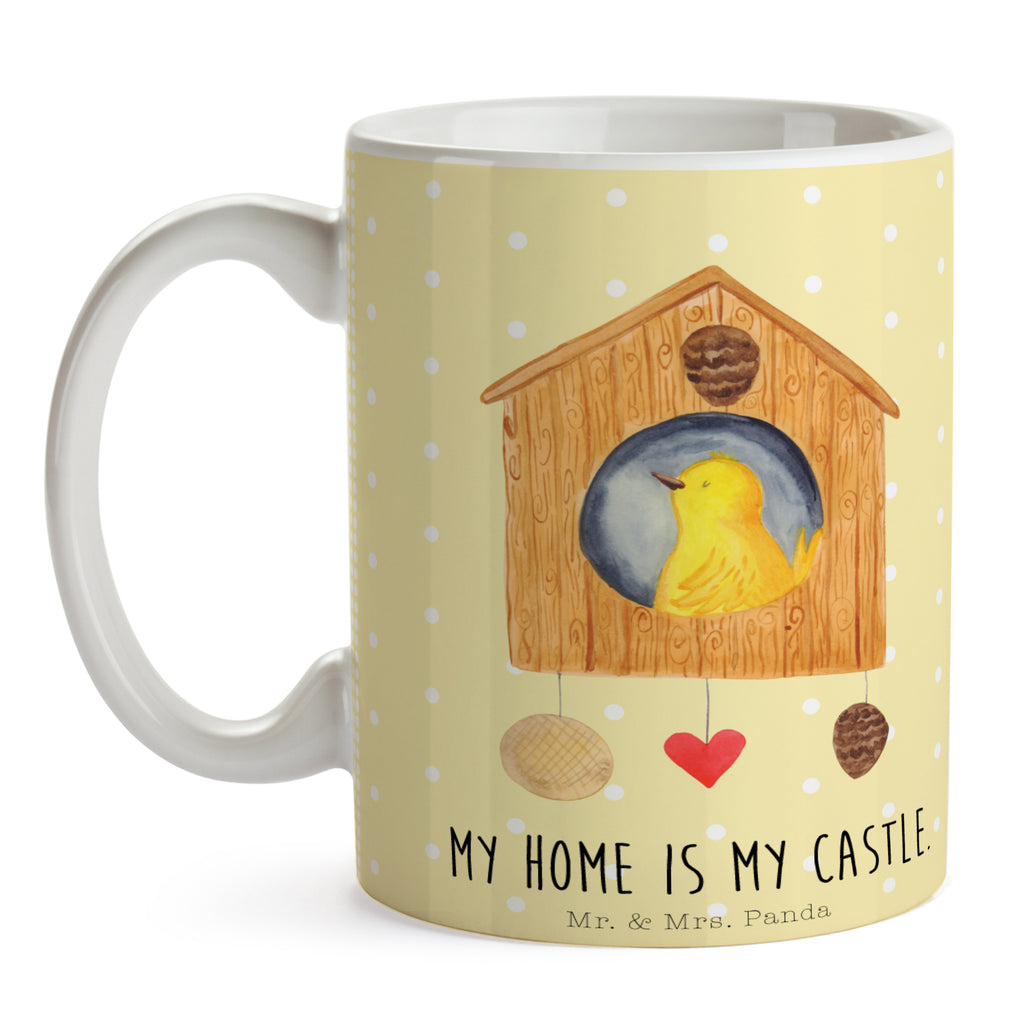 Tasse Vogelhaus Vogel, Vögel, Vogelhaus, Vogelhäuschen, Home sweet home, Zuhause, Nest, Eigenheim, Familie, Wohnung, Haus, unser Haus, Lieblingsort, Castle Becher, Kaffeetasse, Kaffeebecher, Tee, Frühstück, Büro  süße Tiermotive, gute Laune, lustige Sprüche, Tiere