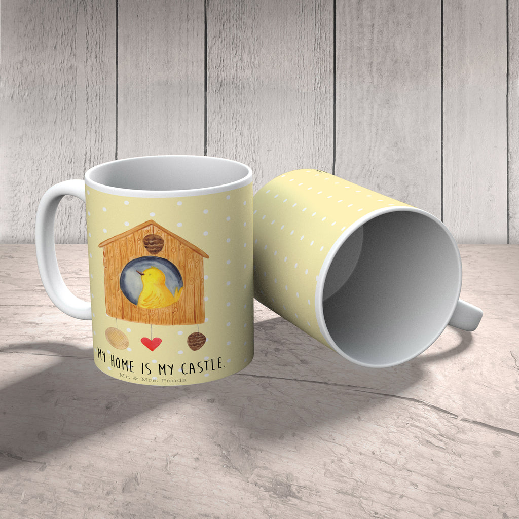 Tasse Vogelhaus Vogel, Vögel, Vogelhaus, Vogelhäuschen, Home sweet home, Zuhause, Nest, Eigenheim, Familie, Wohnung, Haus, unser Haus, Lieblingsort, Castle Becher, Kaffeetasse, Kaffeebecher, Tee, Frühstück, Büro  süße Tiermotive, gute Laune, lustige Sprüche, Tiere