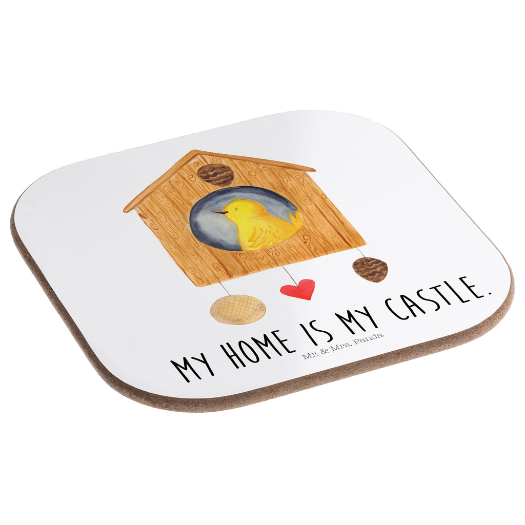 Quadratische Untersetzer Vogelhaus Bierdeckel, Glasuntersetzer, Untersetzer Gläser, Getränkeuntersetzer, Tiermotive, Gute Laune, lustige Sprüche, Tiere, Vogel, Vögel, Vogelhaus, Vogelhäuschen, Home sweet home, Zuhause, Nest, Eigenheim, Familie, Wohnung, Haus, unser Haus, Lieblingsort, Castle