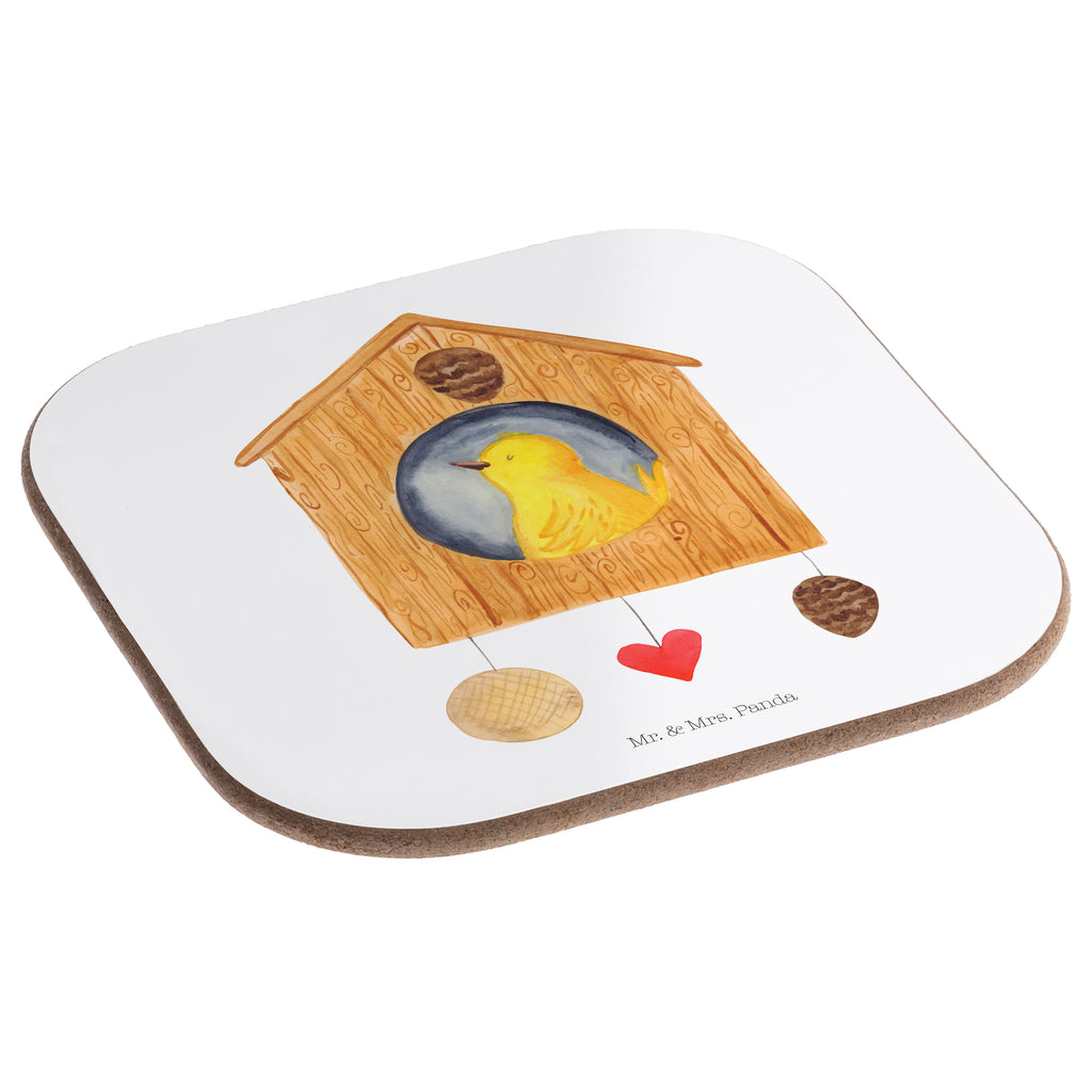 Quadratische Untersetzer Vogelhaus Bierdeckel, Glasuntersetzer, Untersetzer Gläser, Getränkeuntersetzer, Tiermotive, Gute Laune, lustige Sprüche, Tiere, Vogel, Vögel, Vogelhaus, Vogelhäuschen, Home sweet home, Zuhause, Nest, Eigenheim, Familie, Wohnung, Haus, unser Haus, Lieblingsort, Castle