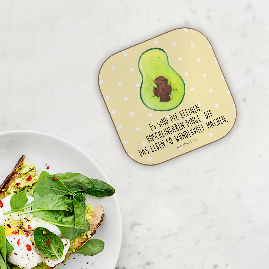 Quadratische Untersetzer Avocado mit Kern Bierdeckel, Glasuntersetzer, Untersetzer Gläser, Getränkeuntersetzer, Avocado, Veggie, Vegan, Gesund, Avokado, Avocadokern, Kern, Pflanze, Spruch Leben