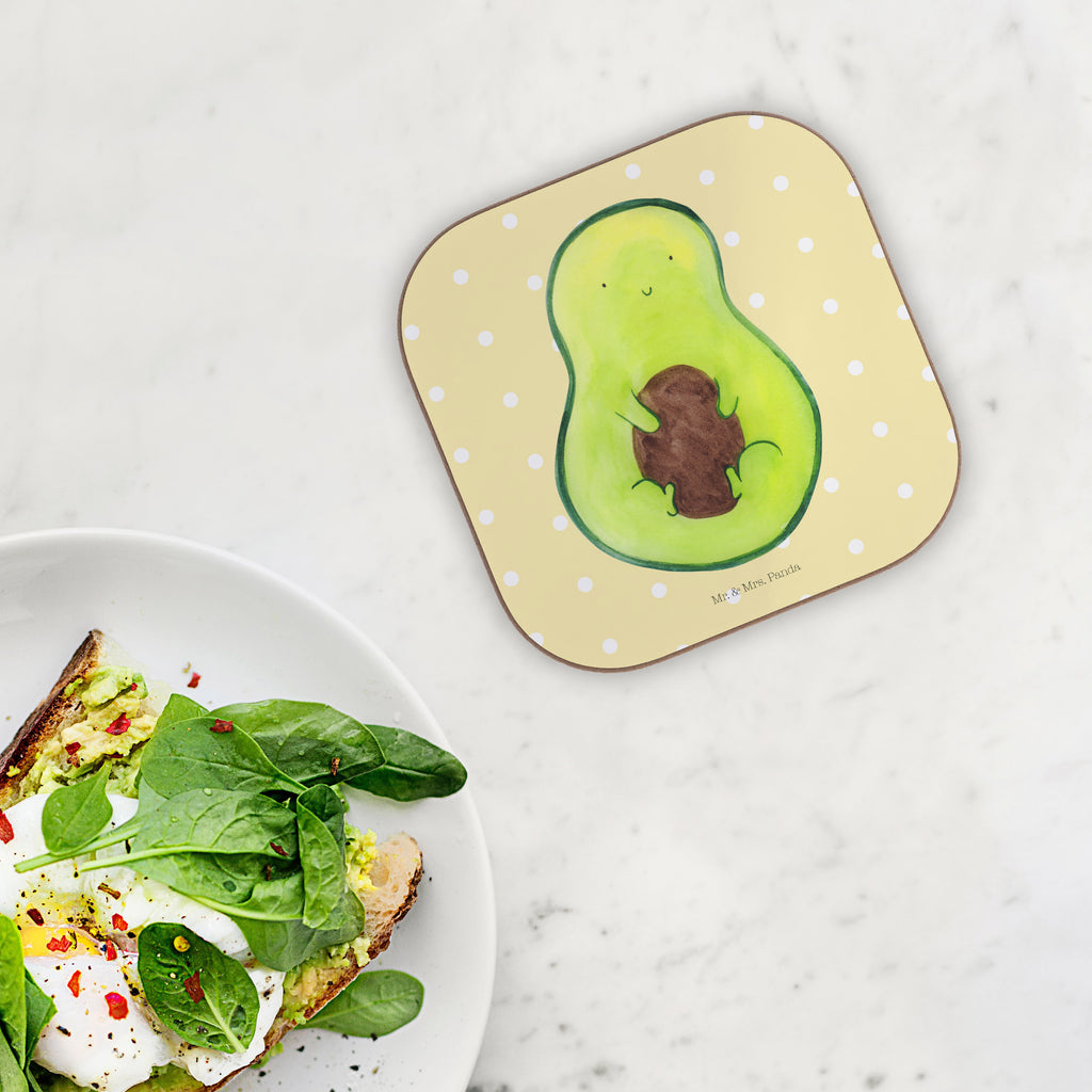 Quadratische Untersetzer Avocado mit Kern Bierdeckel, Glasuntersetzer, Untersetzer Gläser, Getränkeuntersetzer, Avocado, Veggie, Vegan, Gesund, Avokado, Avocadokern, Kern, Pflanze, Spruch Leben