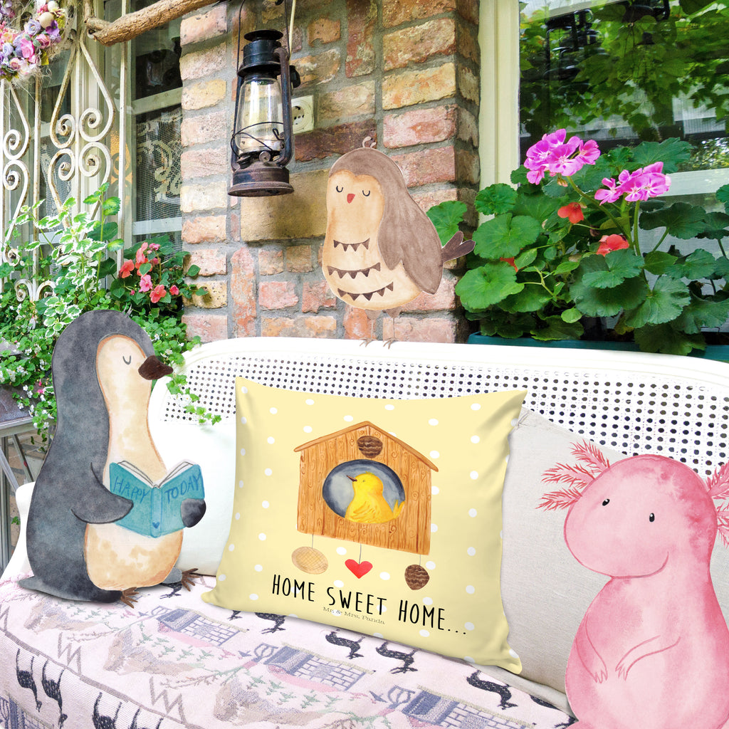40x40 Kissen Vogelhaus sweet Home Kissenhülle, Kopfkissen, Sofakissen, Dekokissen, Motivkissen, Tiermotive, Gute Laune, lustige Sprüche, Tiere, Vogelhaus, Vogel, Home sweet Home, Einzug, Umzug, Geschenk, Einzugsgeschenk, Hausbau, Haus