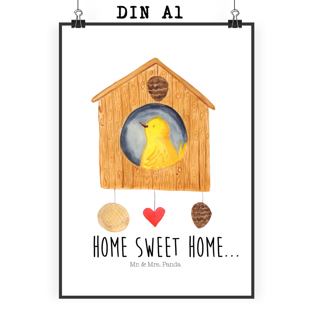 Poster Vogelhaus sweet Home Poster, Wandposter, Bild, Wanddeko, Küchenposter, Kinderposter, Wanddeko Bild, Raumdekoration, Wanddekoration, Handgemaltes Poster, Mr. & Mrs. Panda Poster, Designposter, Kunstdruck, Posterdruck, Tiermotive, Gute Laune, lustige Sprüche, Tiere, Vogelhaus, Vogel, Home sweet Home, Einzug, Umzug, Geschenk, Einzugsgeschenk, Hausbau, Haus
