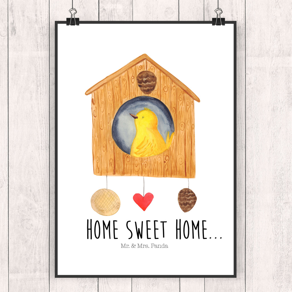 Poster Vogelhaus sweet Home Poster, Wandposter, Bild, Wanddeko, Küchenposter, Kinderposter, Wanddeko Bild, Raumdekoration, Wanddekoration, Handgemaltes Poster, Mr. & Mrs. Panda Poster, Designposter, Kunstdruck, Posterdruck, Tiermotive, Gute Laune, lustige Sprüche, Tiere, Vogelhaus, Vogel, Home sweet Home, Einzug, Umzug, Geschenk, Einzugsgeschenk, Hausbau, Haus
