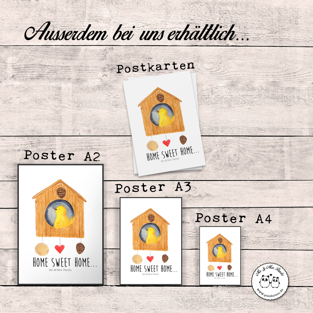 Poster Vogelhaus sweet Home Poster, Wandposter, Bild, Wanddeko, Küchenposter, Kinderposter, Wanddeko Bild, Raumdekoration, Wanddekoration, Handgemaltes Poster, Mr. & Mrs. Panda Poster, Designposter, Kunstdruck, Posterdruck, Tiermotive, Gute Laune, lustige Sprüche, Tiere, Vogelhaus, Vogel, Home sweet Home, Einzug, Umzug, Geschenk, Einzugsgeschenk, Hausbau, Haus
