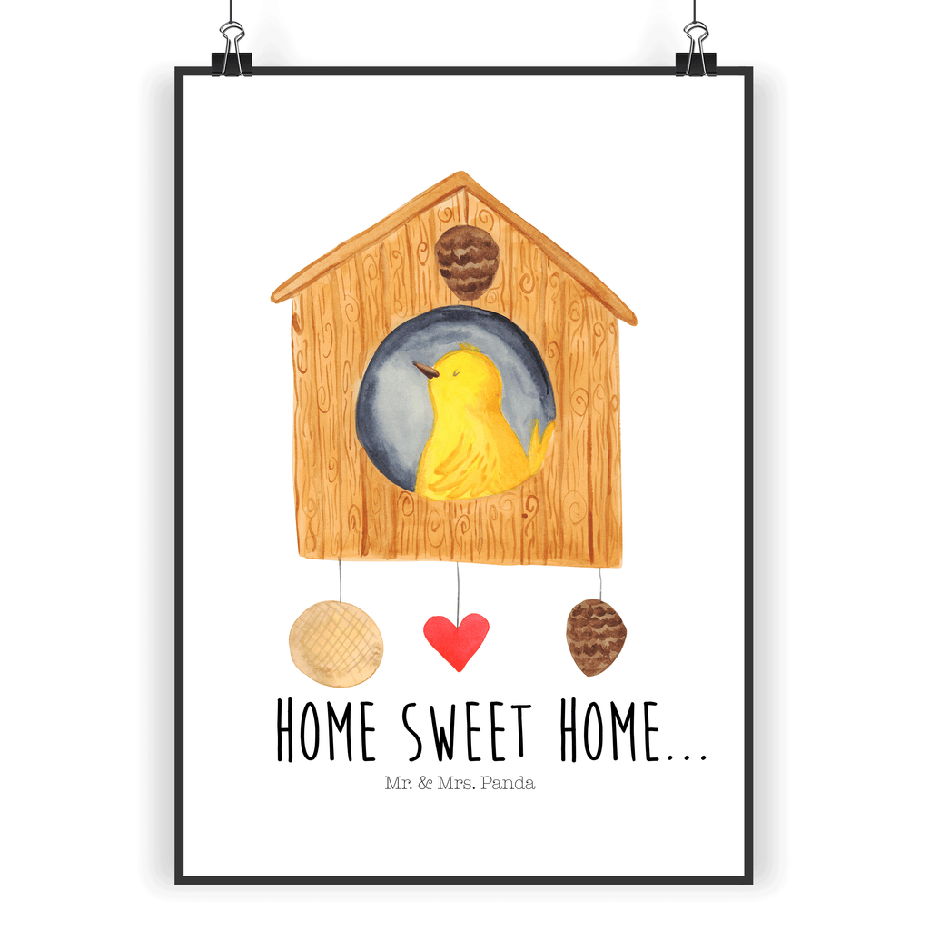 Poster Vogelhaus sweet Home Poster, Wandposter, Bild, Wanddeko, Küchenposter, Kinderposter, Wanddeko Bild, Raumdekoration, Wanddekoration, Handgemaltes Poster, Mr. & Mrs. Panda Poster, Designposter, Kunstdruck, Posterdruck, Tiermotive, Gute Laune, lustige Sprüche, Tiere, Vogelhaus, Vogel, Home sweet Home, Einzug, Umzug, Geschenk, Einzugsgeschenk, Hausbau, Haus