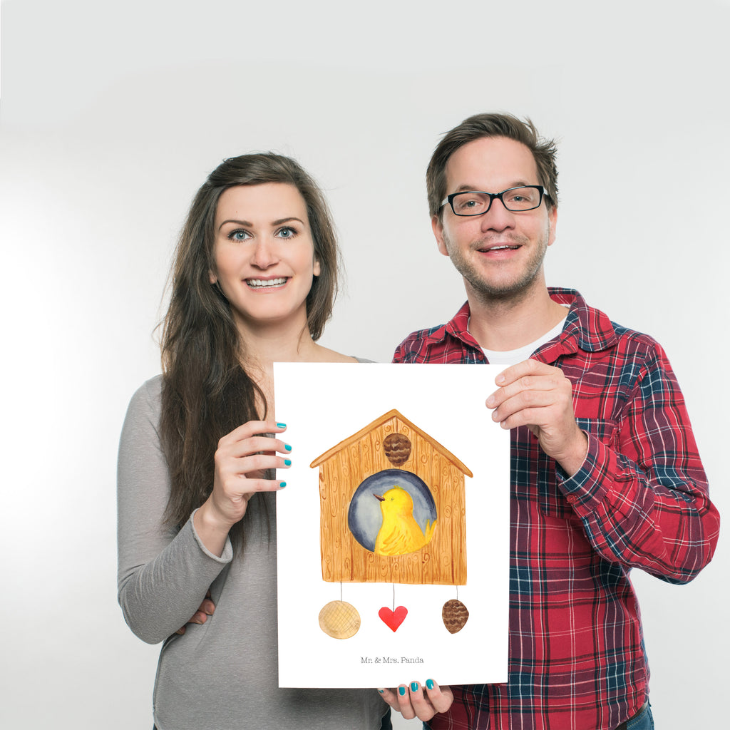 Poster Vogelhaus sweet Home Poster, Wandposter, Bild, Wanddeko, Küchenposter, Kinderposter, Wanddeko Bild, Raumdekoration, Wanddekoration, Handgemaltes Poster, Mr. & Mrs. Panda Poster, Designposter, Kunstdruck, Posterdruck, Tiermotive, Gute Laune, lustige Sprüche, Tiere, Vogelhaus, Vogel, Home sweet Home, Einzug, Umzug, Geschenk, Einzugsgeschenk, Hausbau, Haus