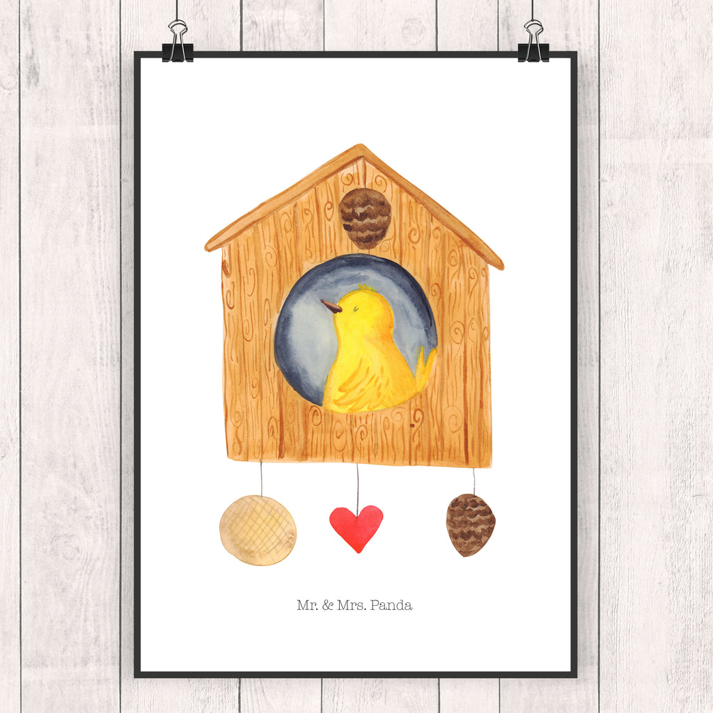 Poster Vogelhaus sweet Home Poster, Wandposter, Bild, Wanddeko, Küchenposter, Kinderposter, Wanddeko Bild, Raumdekoration, Wanddekoration, Handgemaltes Poster, Mr. & Mrs. Panda Poster, Designposter, Kunstdruck, Posterdruck, Tiermotive, Gute Laune, lustige Sprüche, Tiere, Vogelhaus, Vogel, Home sweet Home, Einzug, Umzug, Geschenk, Einzugsgeschenk, Hausbau, Haus