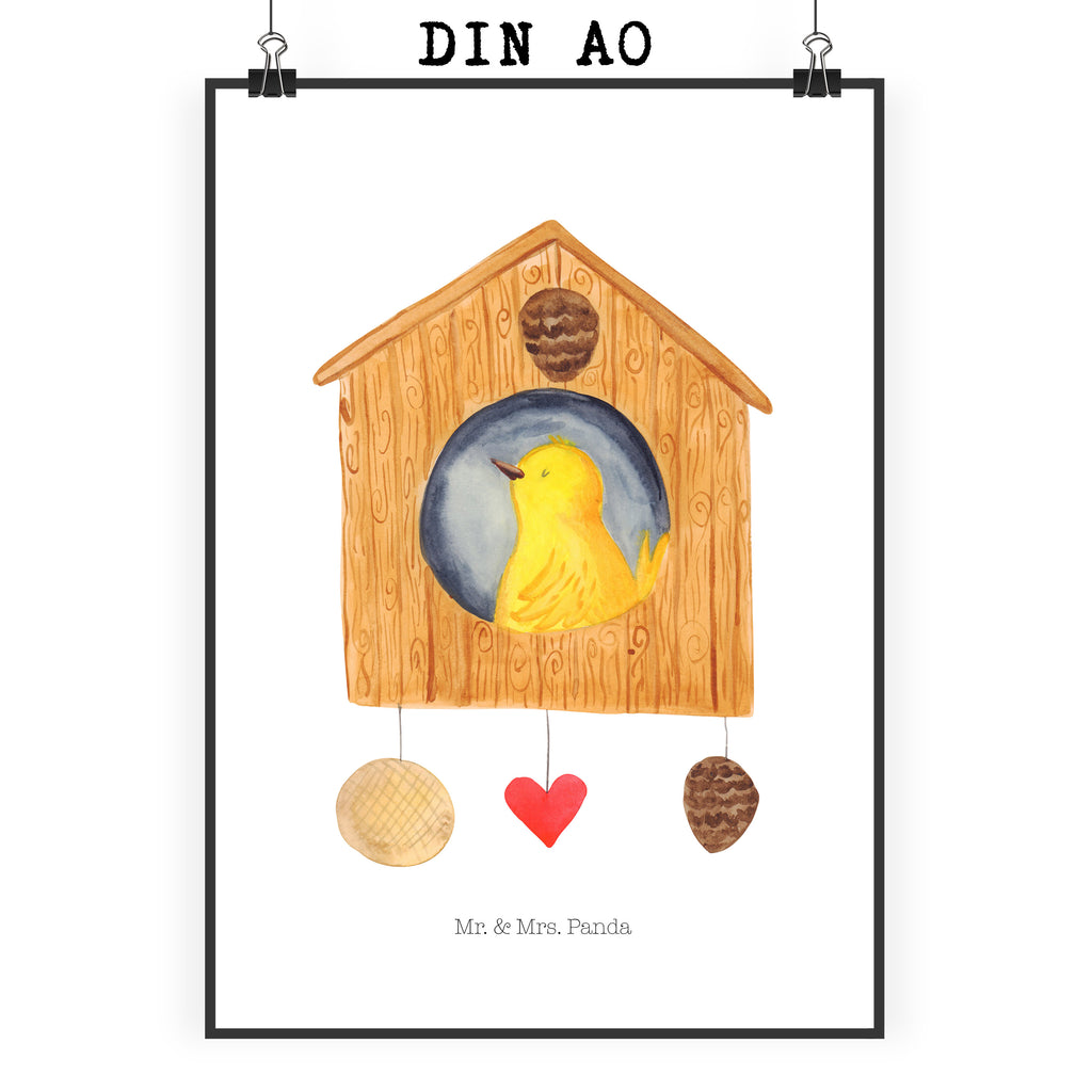Poster Vogelhaus sweet Home Poster, Wandposter, Bild, Wanddeko, Küchenposter, Kinderposter, Wanddeko Bild, Raumdekoration, Wanddekoration, Handgemaltes Poster, Mr. & Mrs. Panda Poster, Designposter, Kunstdruck, Posterdruck, Tiermotive, Gute Laune, lustige Sprüche, Tiere, Vogelhaus, Vogel, Home sweet Home, Einzug, Umzug, Geschenk, Einzugsgeschenk, Hausbau, Haus