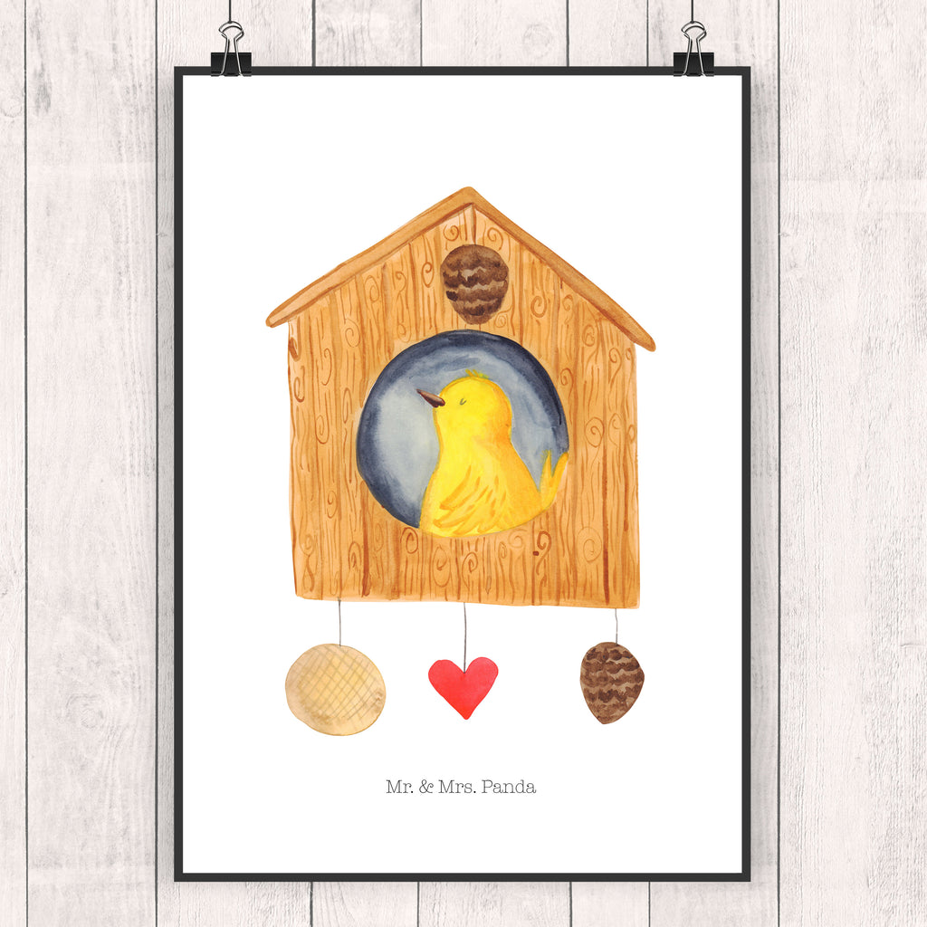 Poster Vogelhaus sweet Home Poster, Wandposter, Bild, Wanddeko, Küchenposter, Kinderposter, Wanddeko Bild, Raumdekoration, Wanddekoration, Handgemaltes Poster, Mr. & Mrs. Panda Poster, Designposter, Kunstdruck, Posterdruck, Tiermotive, Gute Laune, lustige Sprüche, Tiere, Vogelhaus, Vogel, Home sweet Home, Einzug, Umzug, Geschenk, Einzugsgeschenk, Hausbau, Haus
