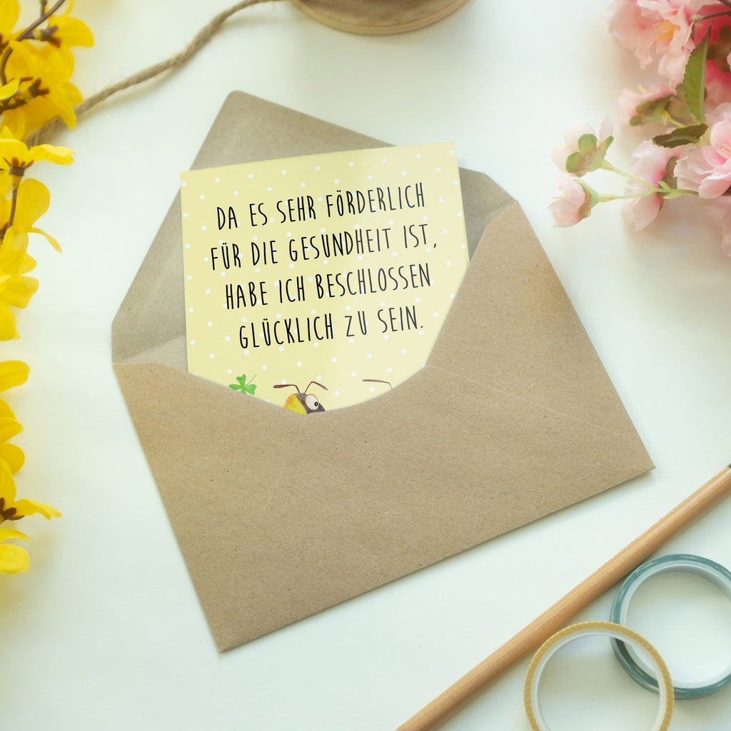 Grußkarte Hummeln mit Kleeblatt Klappkarte, Einladungskarte, Glückwunschkarte, Hochzeitskarte, Geburtstagskarte, Karte, Tiermotive, Gute Laune, lustige Sprüche, Tiere, Hummel, Biene, Spruch positiv, Biene Deko, Spruch schön, glücklich sein, glücklich werden, Spruch fröhlich