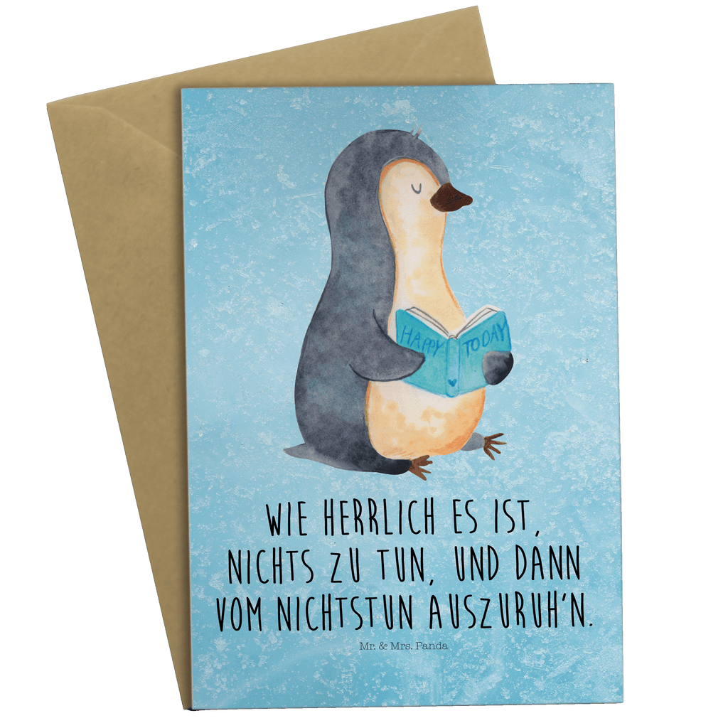 Grußkarte Pinguin Buch Klappkarte, Einladungskarte, Glückwunschkarte, Hochzeitskarte, Geburtstagskarte, Karte, Pinguin, Pinguine, Buch, Lesen, Bücherwurm, Nichtstun, Faulenzen, Ferien, Urlaub, Freizeit