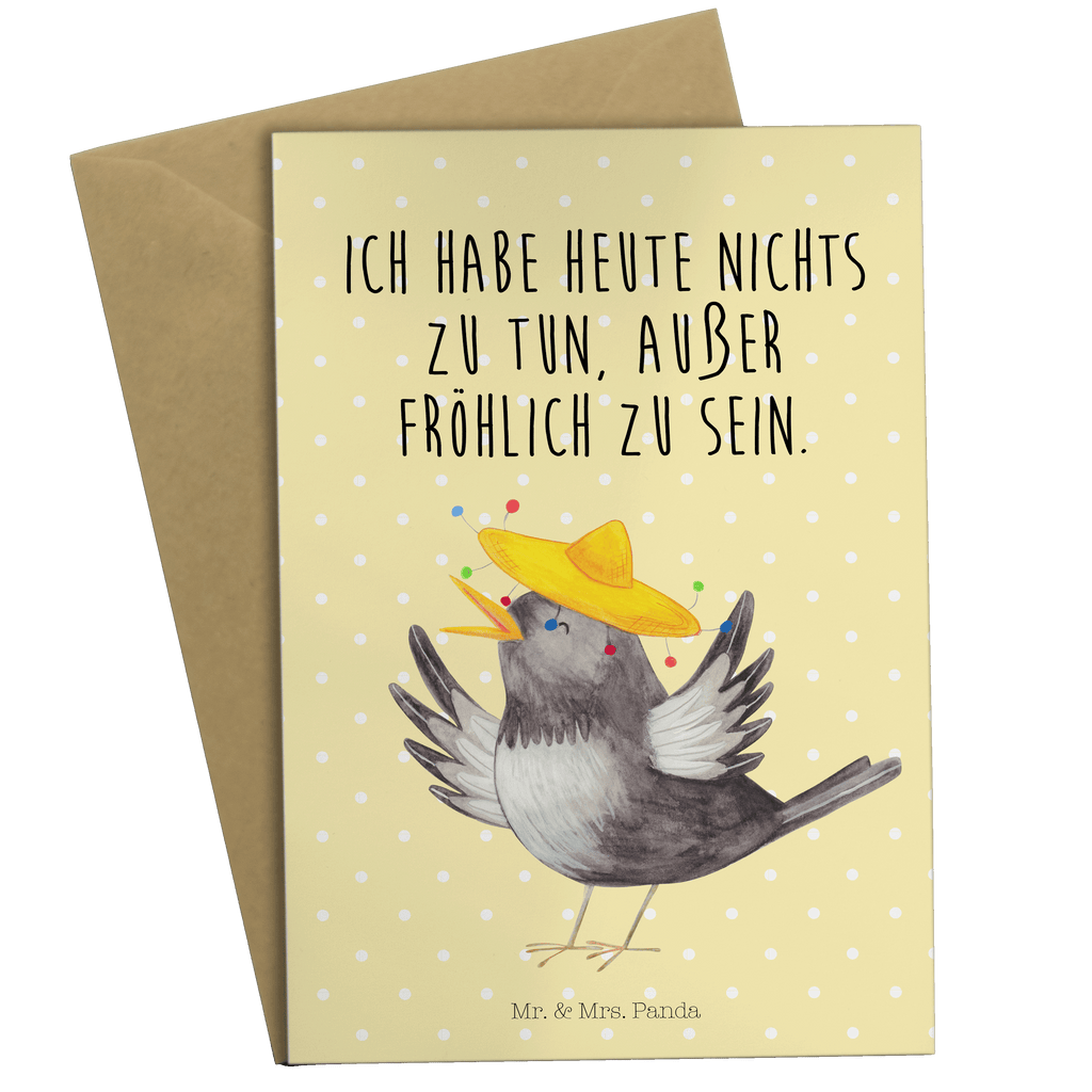 Grußkarte Rabe mit Sombrero Klappkarte, Einladungskarte, Glückwunschkarte, Hochzeitskarte, Geburtstagskarte, Karte, Tiermotive, Gute Laune, lustige Sprüche, Tiere, Rabe, Vogel, Vögel, Spruch positiv, fröhlich sein, glücklich sein, Glück Spruch, froh, Elster, Motivation