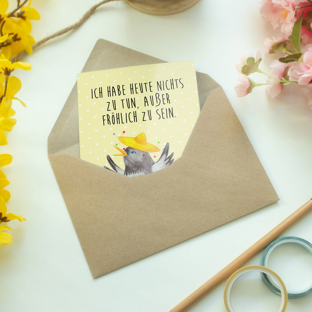 Grußkarte Rabe mit Sombrero Klappkarte, Einladungskarte, Glückwunschkarte, Hochzeitskarte, Geburtstagskarte, Karte, Tiermotive, Gute Laune, lustige Sprüche, Tiere, Rabe, Vogel, Vögel, Spruch positiv, fröhlich sein, glücklich sein, Glück Spruch, froh, Elster, Motivation
