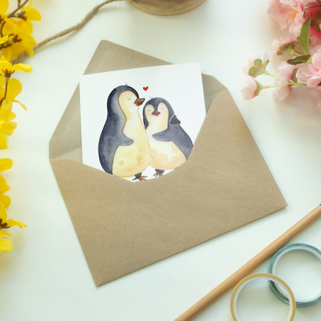Grußkarte Pinguin umarmend Klappkarte, Einladungskarte, Glückwunschkarte, Hochzeitskarte, Geburtstagskarte, Karte, Pinguin, Liebe, Liebespaar, Liebesbeweis, Liebesgeschenk, Verlobung, Jahrestag, Hochzeitstag, Hochzeit, Hochzeitsgeschenk