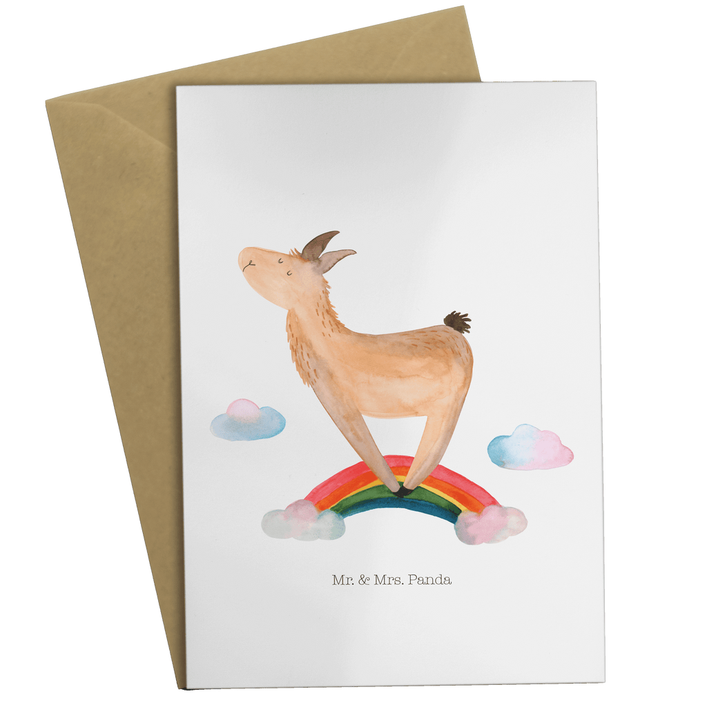 Grußkarte Lama Regenbogen Klappkarte, Einladungskarte, Glückwunschkarte, Hochzeitskarte, Geburtstagskarte, Karte, Lama, Alpaka, Lamas, Regenbogen, Haters gonna hate, Haters, Selbstständig, Außenseiter, Schule, Abi, Hobby, Wolkenland, Freiheit