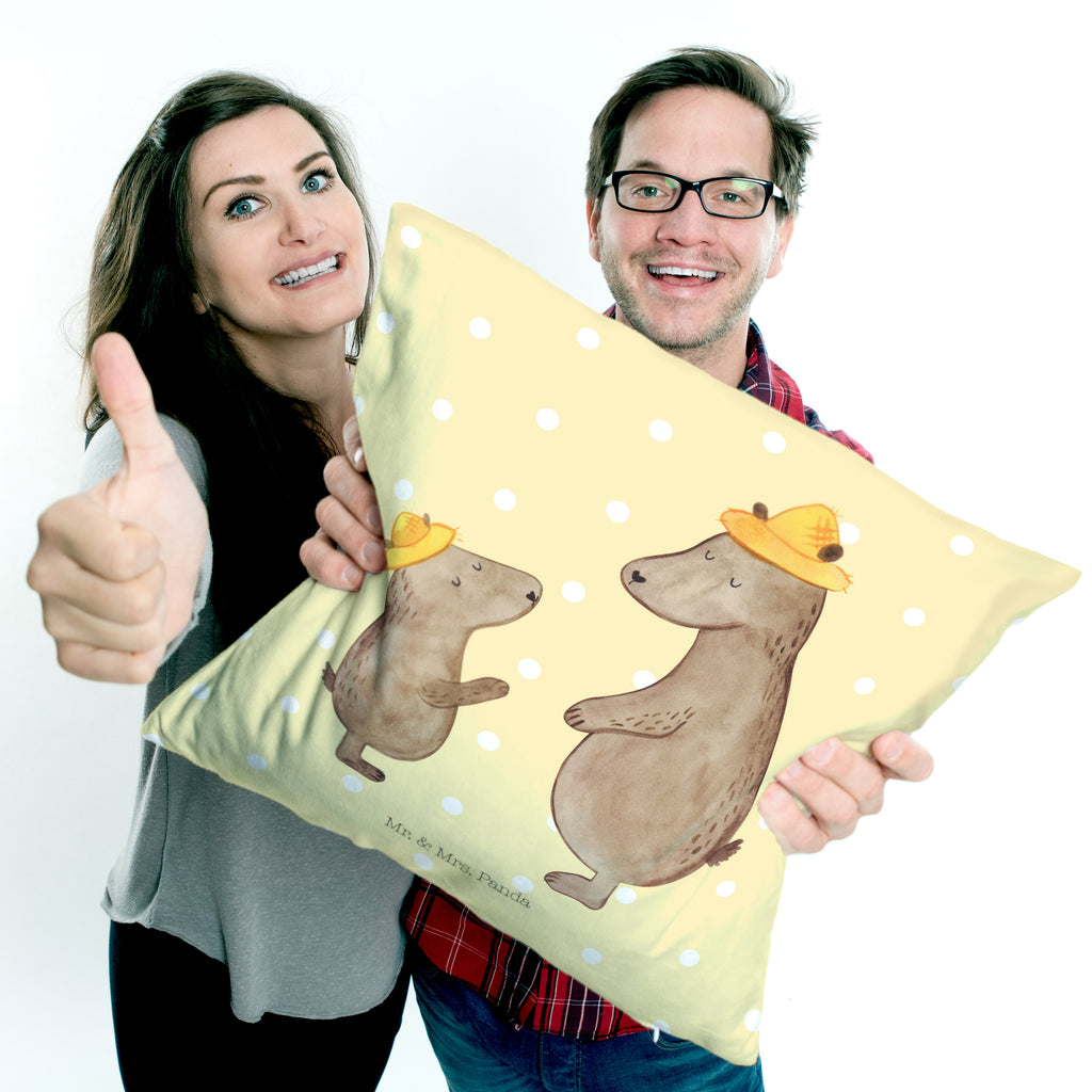 40x40 Kissen Bären mit Hut Kissenhülle, Kopfkissen, Sofakissen, Dekokissen, Motivkissen, Familie, Vatertag, Muttertag, Bruder, Schwester, Mama, Papa, Oma, Opa, Bär, Bären, Vater, Papi, Paps, Dad, Daddy, Lieblingsmensch, Sohn, Söhne, Kind, Kinder, Vater-Sohn, Family, Vorbild