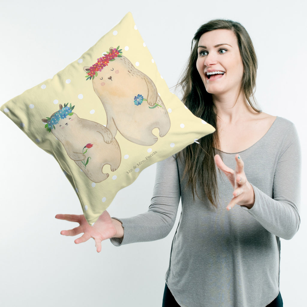 40x40 Kissen Bären mit Blumenkranz Kissenhülle, Kopfkissen, Sofakissen, Dekokissen, Motivkissen, Familie, Vatertag, Muttertag, Bruder, Schwester, Mama, Papa, Oma, Opa, Bär, Bären, Mutter, Mutti, Mami, Lieblingsmensch, Lieblingsmama, beste Mutter, weltbeste Mama, Geschenk Mama. Muttertag, Tochter, Kind, Kinder, Töchter, Family, Vorbild