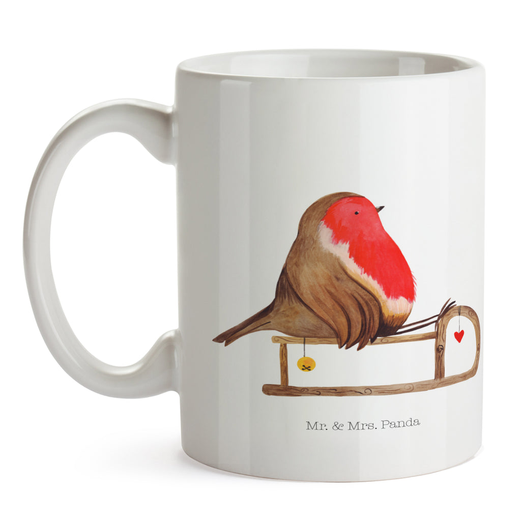 Tasse Rotkehlchen Schlitten Weihnachten, Schlitten, Vogel Becher, Kaffeetasse, Kaffeebecher, Tee, Frühstück, Büro  Winter, Weihnachten, Weihnachtsdeko, Nikolaus, Advent, Heiligabend, Wintermotiv