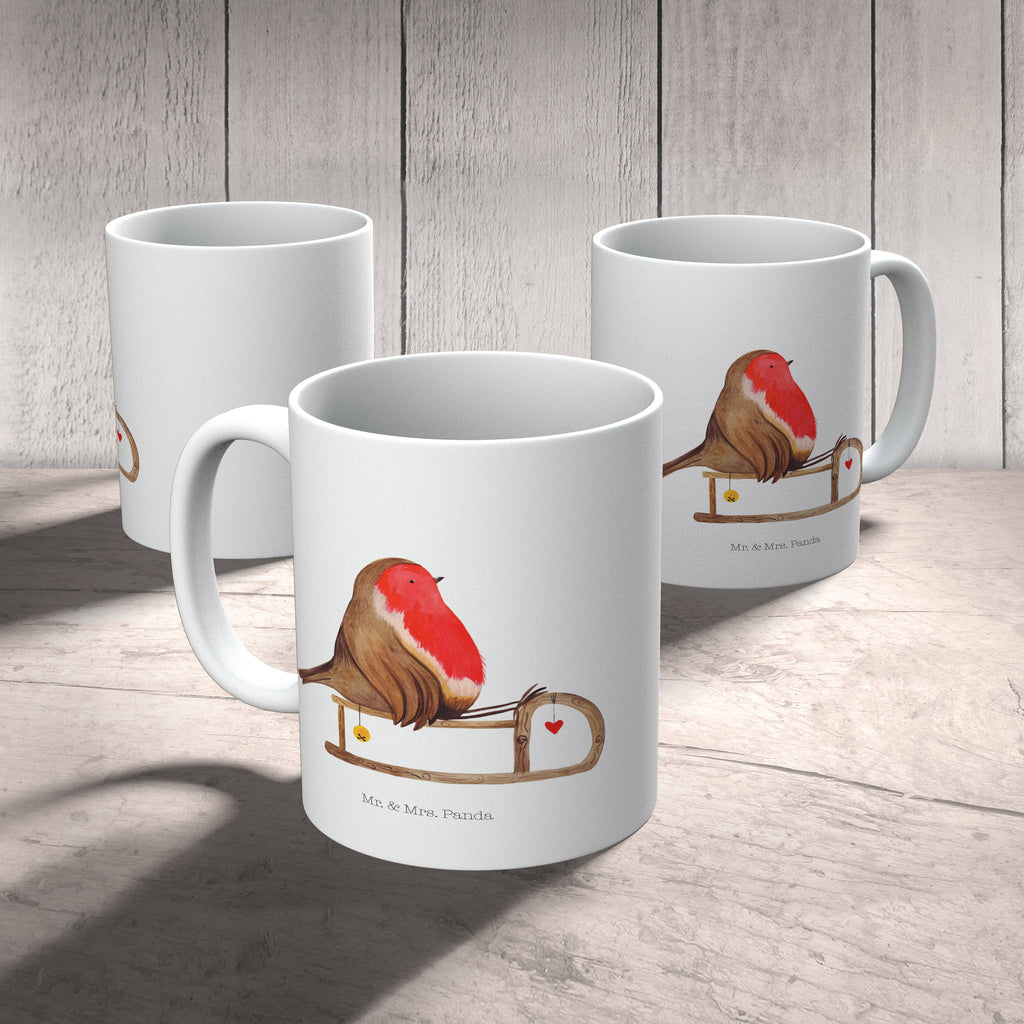 Tasse Rotkehlchen Schlitten Weihnachten, Schlitten, Vogel Becher, Kaffeetasse, Kaffeebecher, Tee, Frühstück, Büro  Winter, Weihnachten, Weihnachtsdeko, Nikolaus, Advent, Heiligabend, Wintermotiv