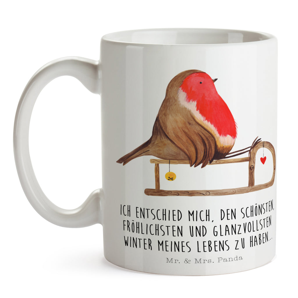Tasse Rotkehlchen Schlitten Weihnachten, Schlitten, Vogel Becher, Kaffeetasse, Kaffeebecher, Tee, Frühstück, Büro  Winter, Weihnachten, Weihnachtsdeko, Nikolaus, Advent, Heiligabend, Wintermotiv