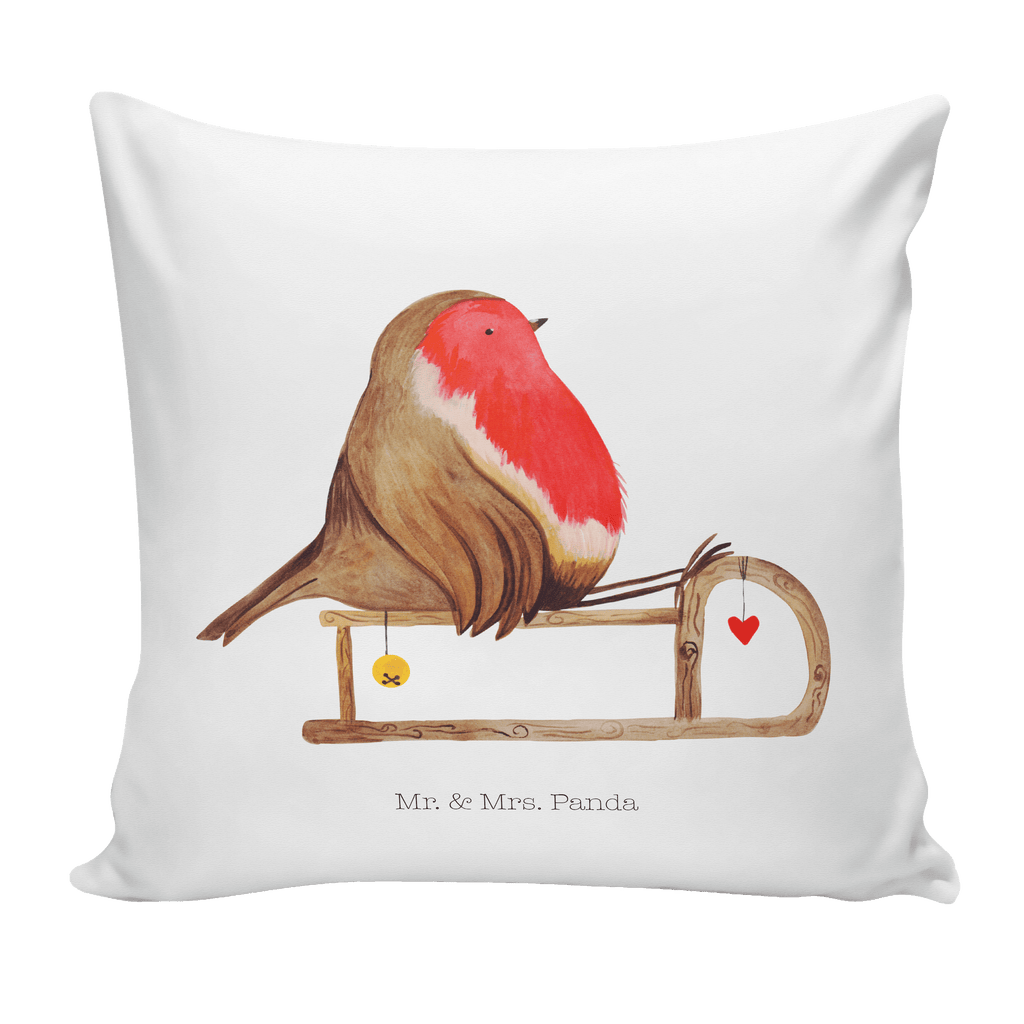 40x40 Kissen Rotkehlchen Schlitten Kissenhülle, Kopfkissen, Sofakissen, Dekokissen, Motivkissen, Winter, Weihnachten, Weihnachtsdeko, Nikolaus, Advent, Heiligabend, Wintermotiv, Schlitten, Vogel