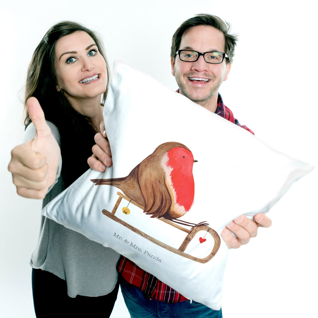 40x40 Kissen Rotkehlchen Schlitten Kissenhülle, Kopfkissen, Sofakissen, Dekokissen, Motivkissen, Winter, Weihnachten, Weihnachtsdeko, Nikolaus, Advent, Heiligabend, Wintermotiv, Schlitten, Vogel