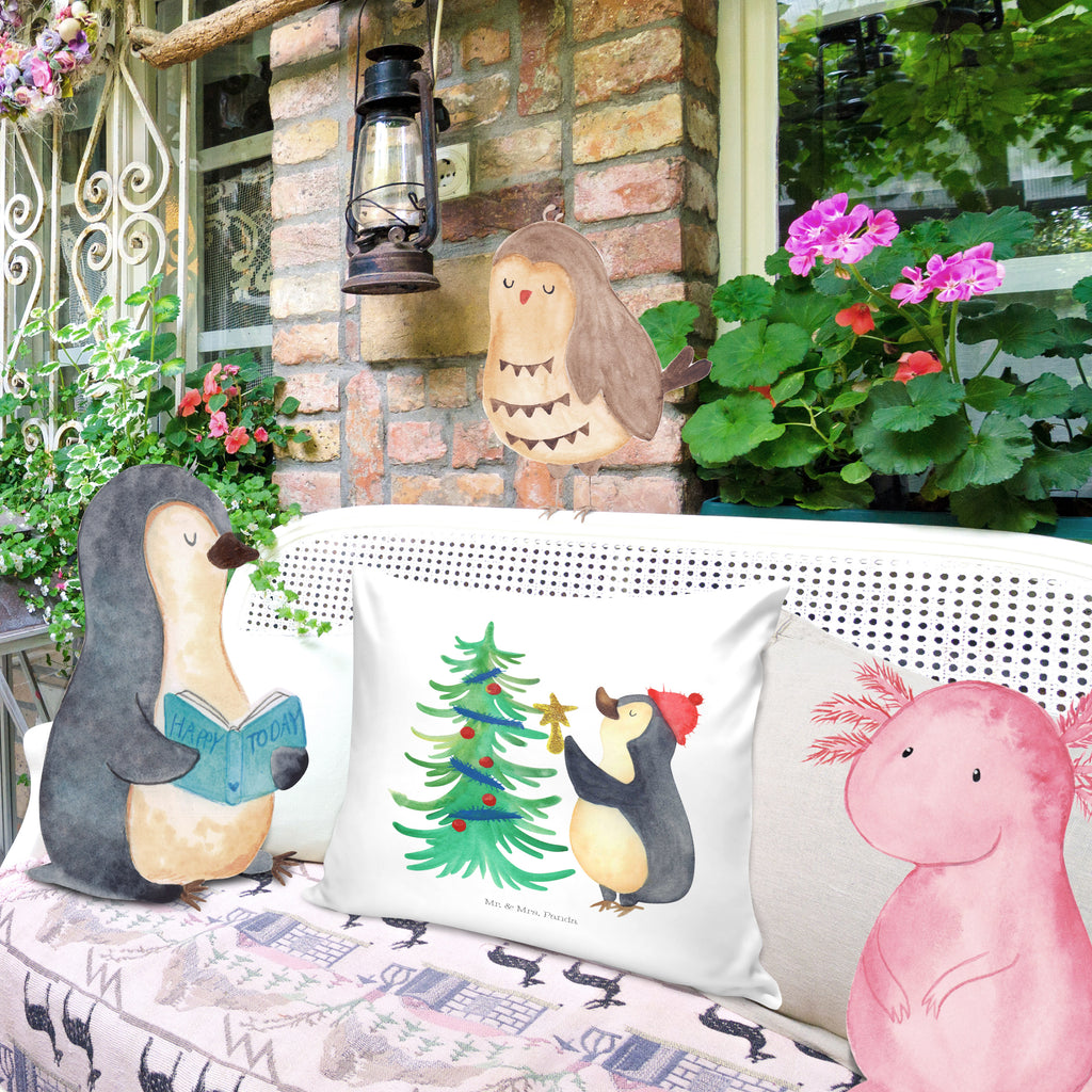 40x40 Kissen Pinguin Weihnachtsbaum Kissenhülle, Kopfkissen, Sofakissen, Dekokissen, Motivkissen, Winter, Weihnachten, Weihnachtsdeko, Nikolaus, Advent, Heiligabend, Wintermotiv, Pinguin