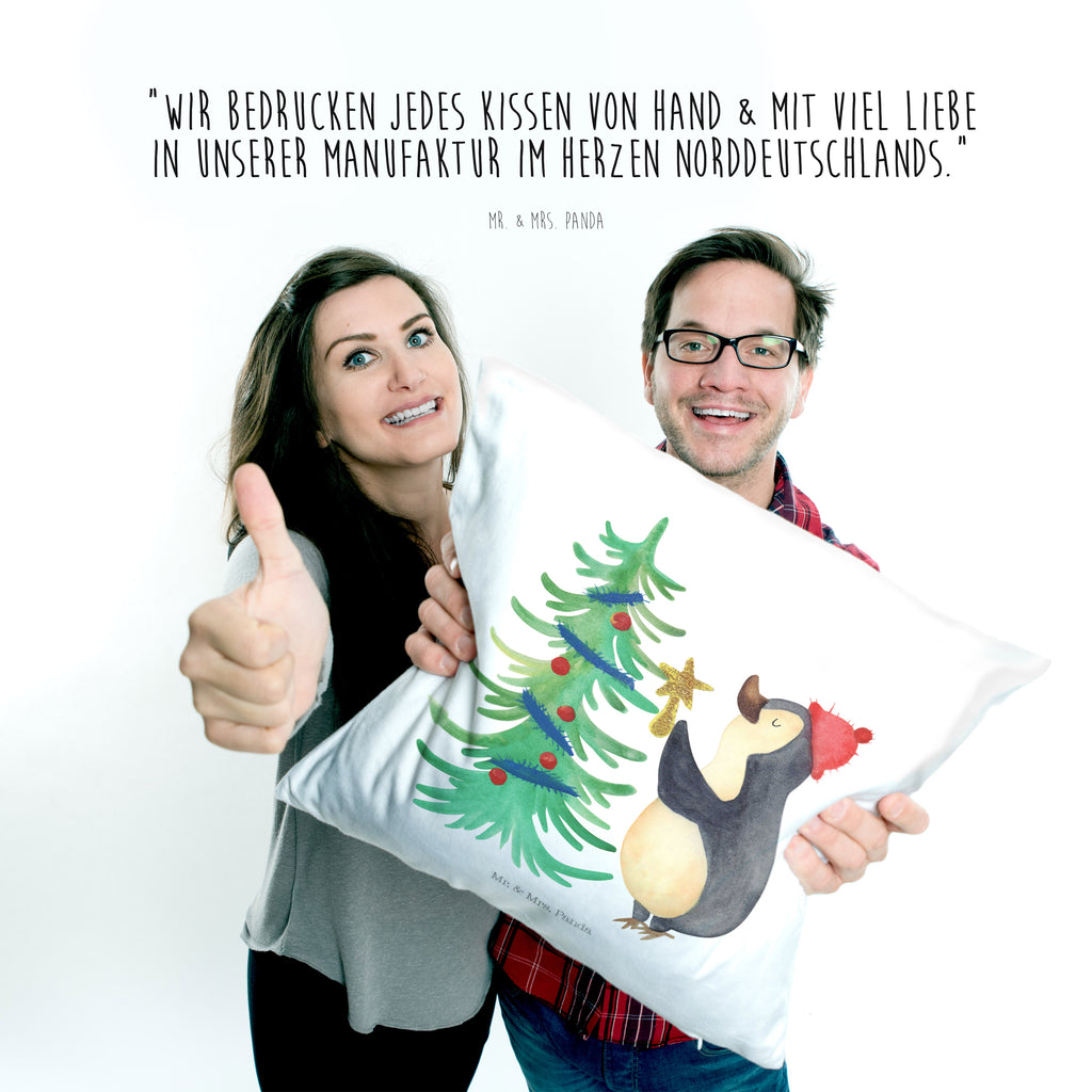 40x40 Kissen Pinguin Weihnachtsbaum Kissenhülle, Kopfkissen, Sofakissen, Dekokissen, Motivkissen, Winter, Weihnachten, Weihnachtsdeko, Nikolaus, Advent, Heiligabend, Wintermotiv, Pinguin