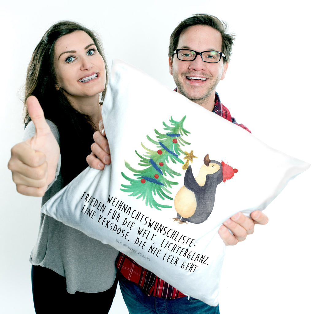 40x40 Kissen Pinguin Weihnachtsbaum Kissenhülle, Kopfkissen, Sofakissen, Dekokissen, Motivkissen, Winter, Weihnachten, Weihnachtsdeko, Nikolaus, Advent, Heiligabend, Wintermotiv, Pinguin