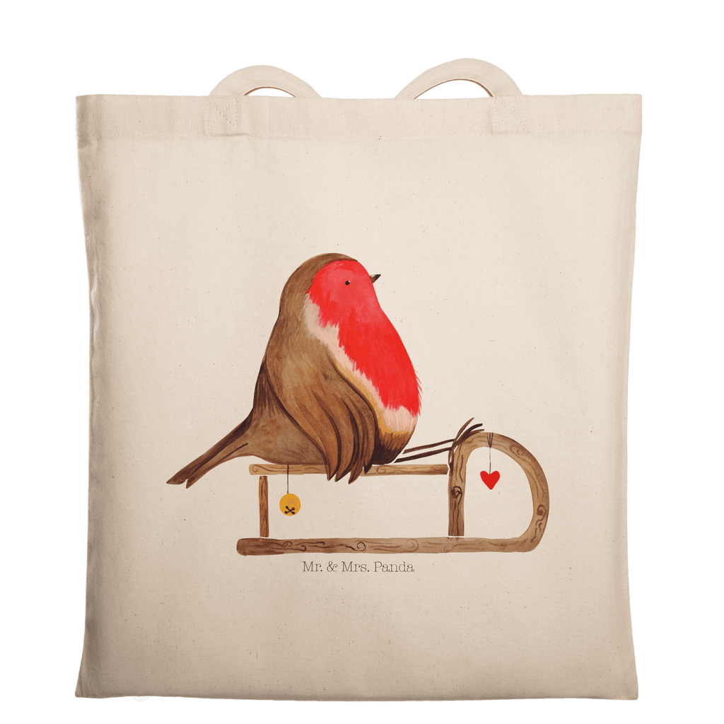 Tragetasche Rotkehlchen Schlitten Beuteltasche, Beutel, Einkaufstasche, Jutebeutel, Stoffbeutel, Winter, Weihnachten, Weihnachtsdeko, Nikolaus, Advent, Heiligabend, Wintermotiv, Schlitten, Vogel