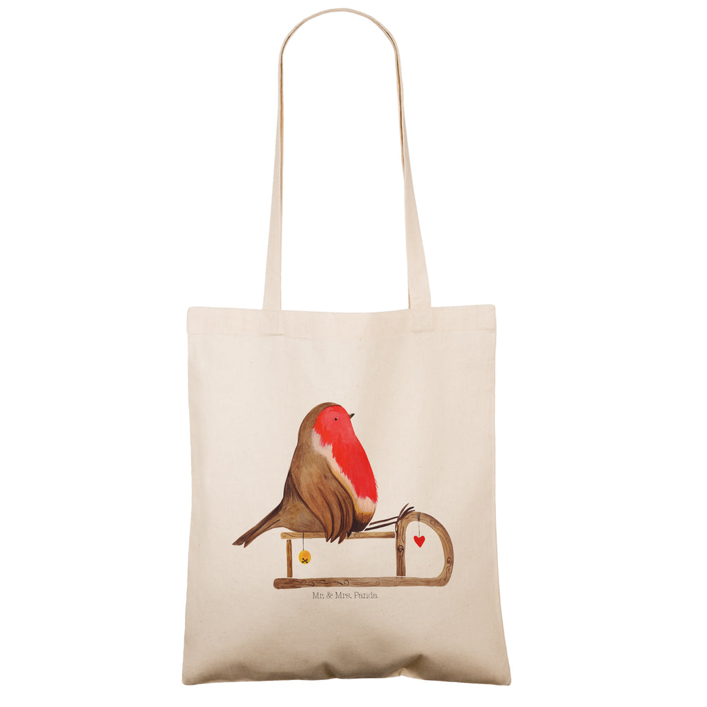Tragetasche Rotkehlchen Schlitten Beuteltasche, Beutel, Einkaufstasche, Jutebeutel, Stoffbeutel, Winter, Weihnachten, Weihnachtsdeko, Nikolaus, Advent, Heiligabend, Wintermotiv, Schlitten, Vogel