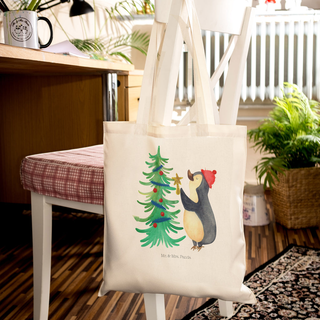 Tragetasche Pinguin Weihnachtsbaum Beuteltasche, Beutel, Einkaufstasche, Jutebeutel, Stoffbeutel, Winter, Weihnachten, Weihnachtsdeko, Nikolaus, Advent, Heiligabend, Wintermotiv, Pinguin