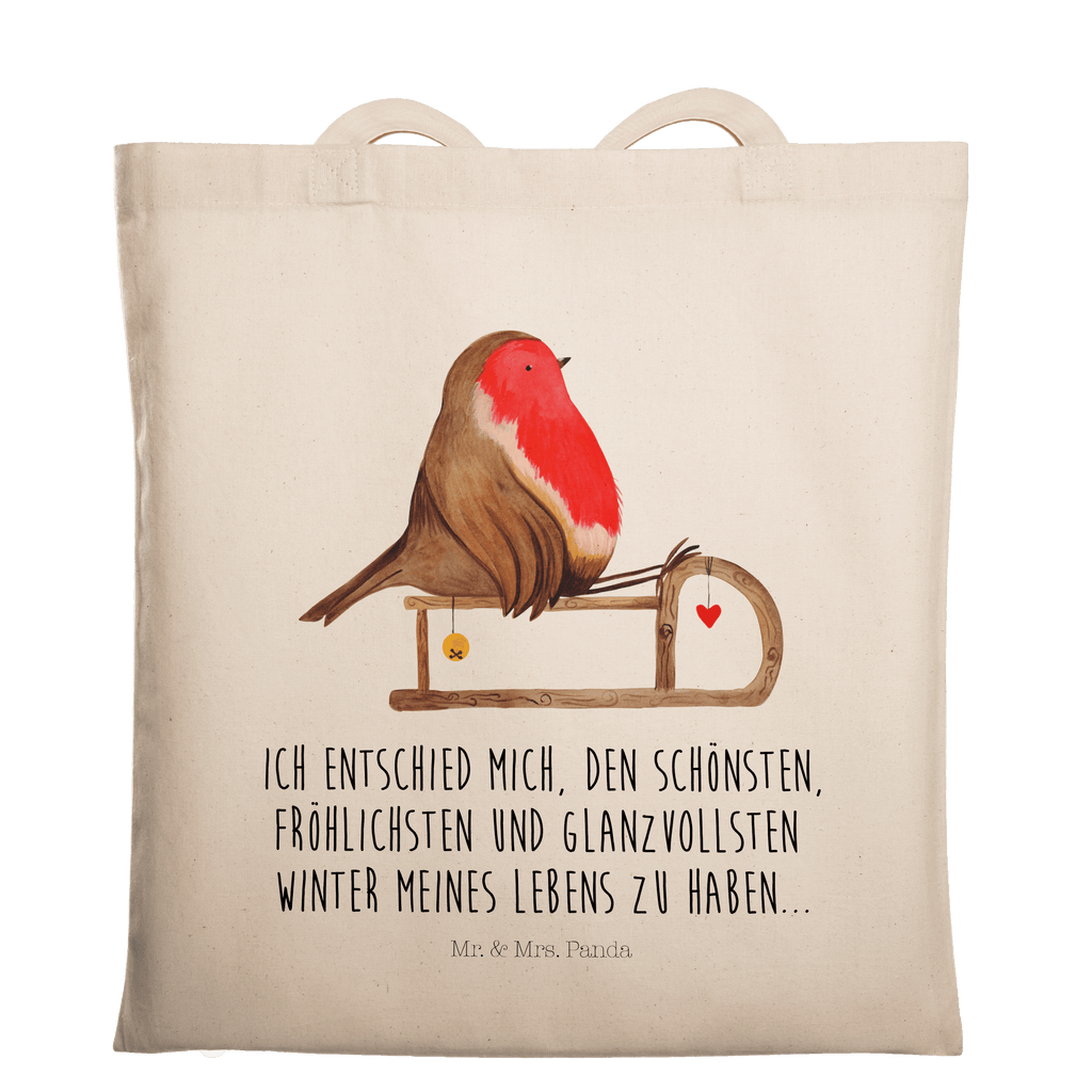 Tragetasche Rotkehlchen Schlitten Beuteltasche, Beutel, Einkaufstasche, Jutebeutel, Stoffbeutel, Winter, Weihnachten, Weihnachtsdeko, Nikolaus, Advent, Heiligabend, Wintermotiv, Schlitten, Vogel