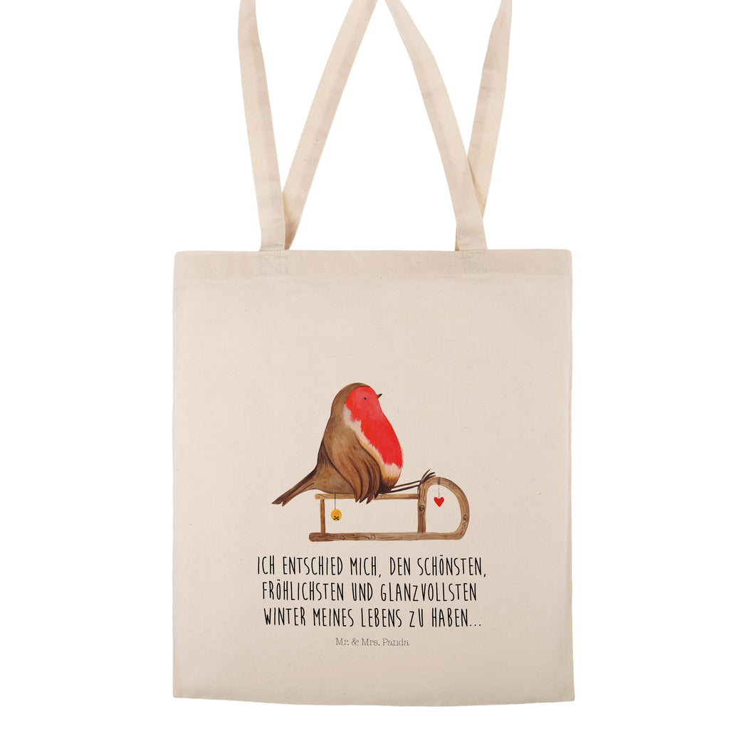 Tragetasche Rotkehlchen Schlitten Beuteltasche, Beutel, Einkaufstasche, Jutebeutel, Stoffbeutel, Winter, Weihnachten, Weihnachtsdeko, Nikolaus, Advent, Heiligabend, Wintermotiv, Schlitten, Vogel