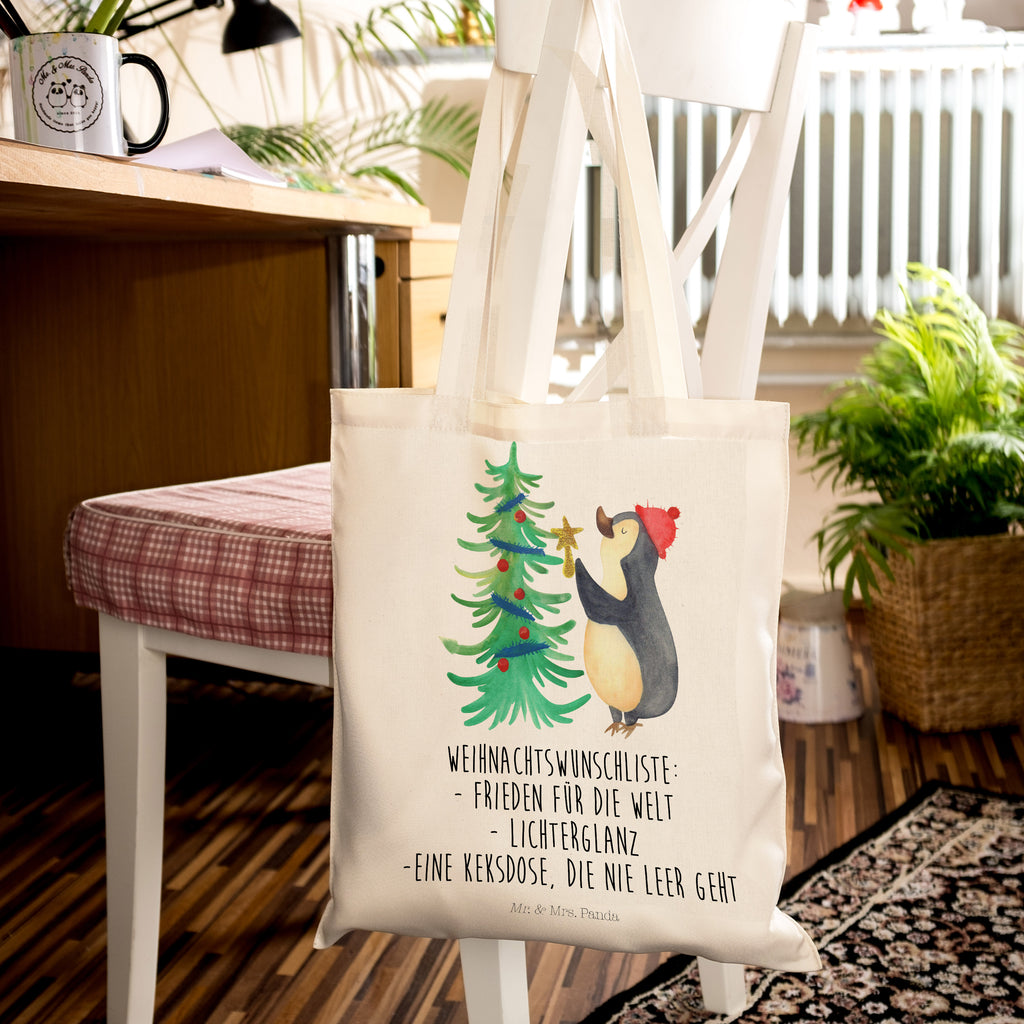 Tragetasche Pinguin Weihnachtsbaum Beuteltasche, Beutel, Einkaufstasche, Jutebeutel, Stoffbeutel, Winter, Weihnachten, Weihnachtsdeko, Nikolaus, Advent, Heiligabend, Wintermotiv, Pinguin