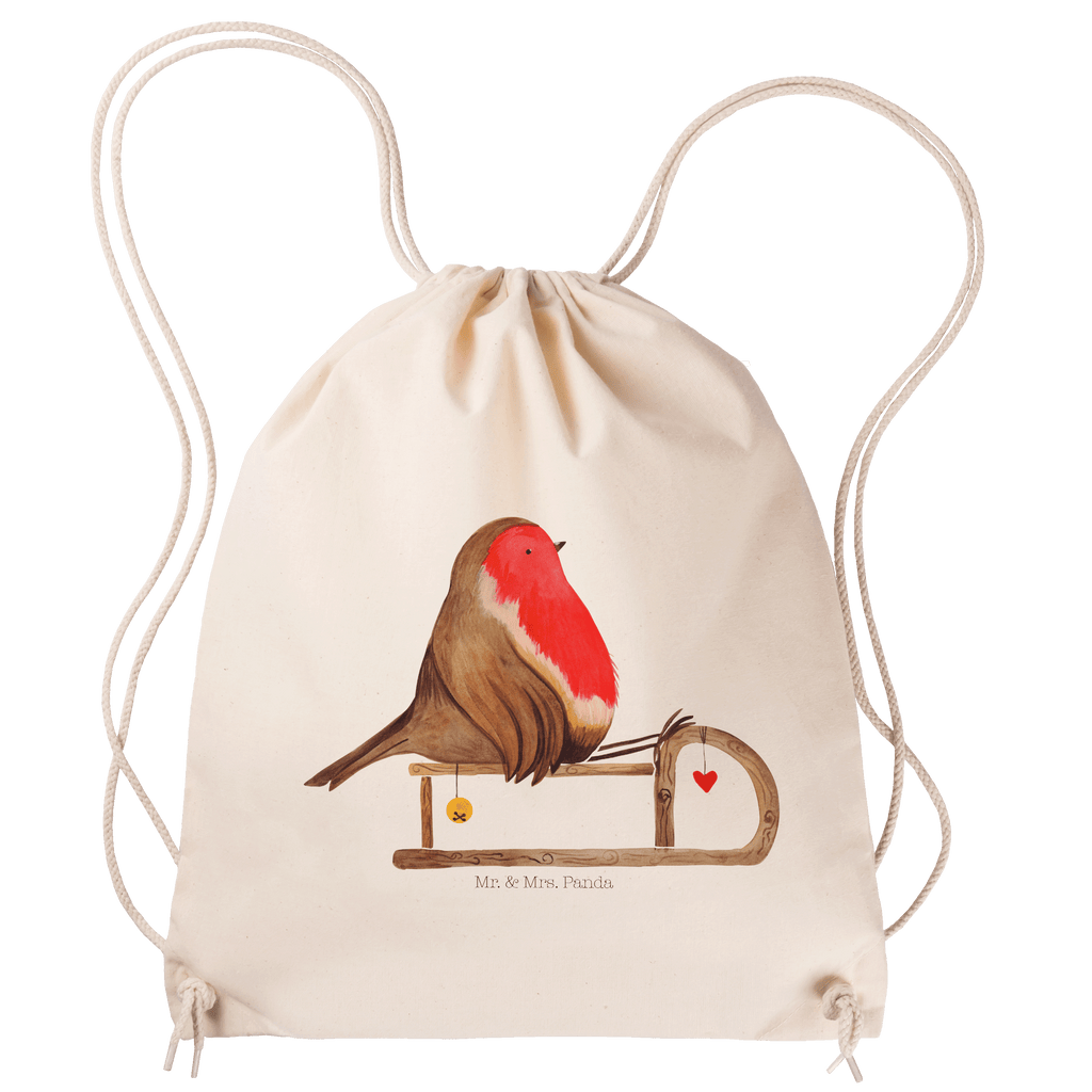 Sportbeutel Rotkehlchen Schlitten Turnbeutel, Beutel, Sporttasche, Tasche, Stoffbeutel, Winter, Weihnachten, Weihnachtsdeko, Nikolaus, Advent, Heiligabend, Wintermotiv, Schlitten, Vogel