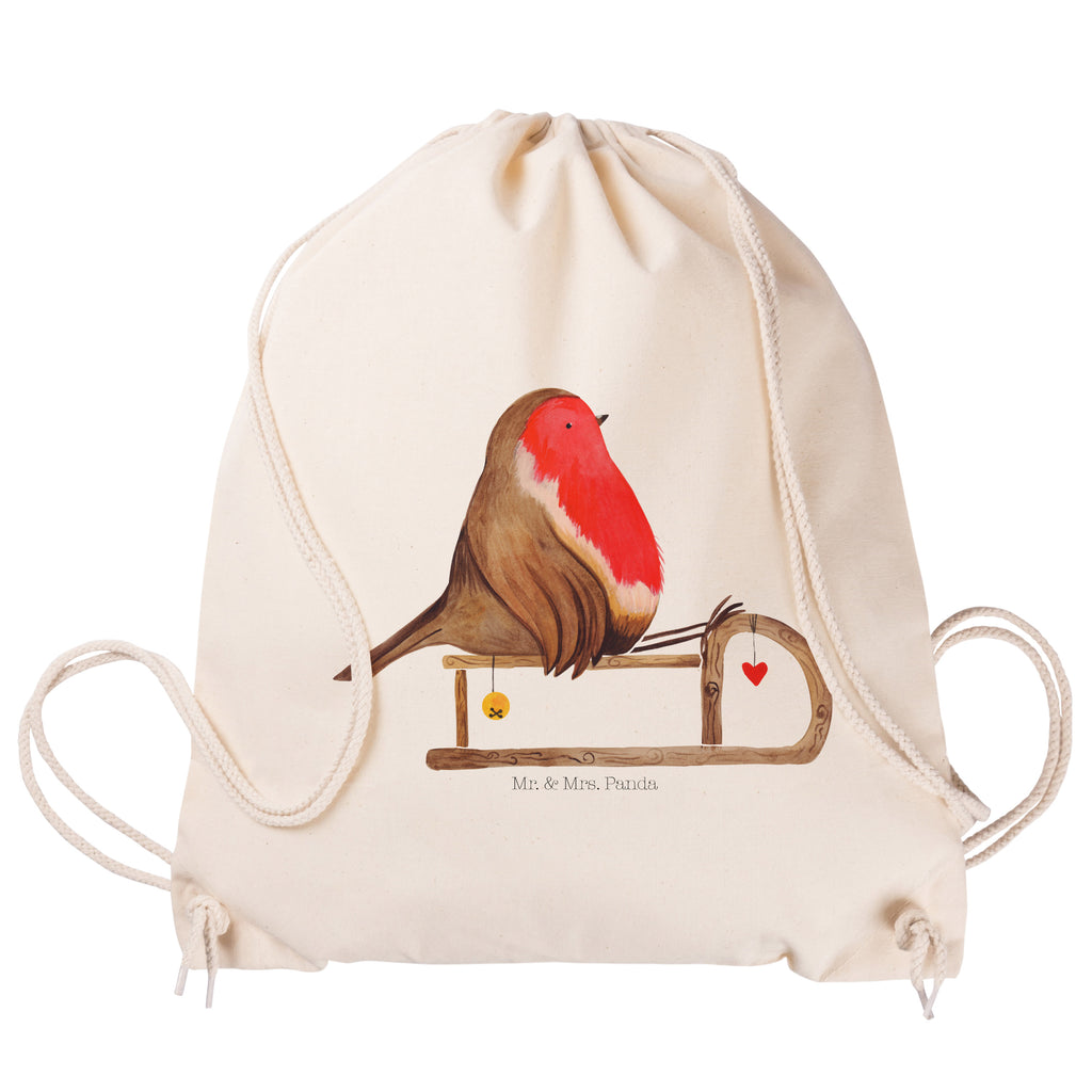 Sportbeutel Rotkehlchen Schlitten Turnbeutel, Beutel, Sporttasche, Tasche, Stoffbeutel, Winter, Weihnachten, Weihnachtsdeko, Nikolaus, Advent, Heiligabend, Wintermotiv, Schlitten, Vogel