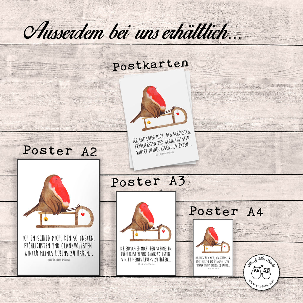 Poster Rotkehlchen Schlitten Poster, Wandposter, Bild, Wanddeko, Küchenposter, Kinderposter, Wanddeko Bild, Raumdekoration, Wanddekoration, Handgemaltes Poster, Mr. & Mrs. Panda Poster, Designposter, Kunstdruck, Posterdruck, Winter, Weihnachten, Weihnachtsdeko, Nikolaus, Advent, Heiligabend, Wintermotiv, Schlitten, Vogel