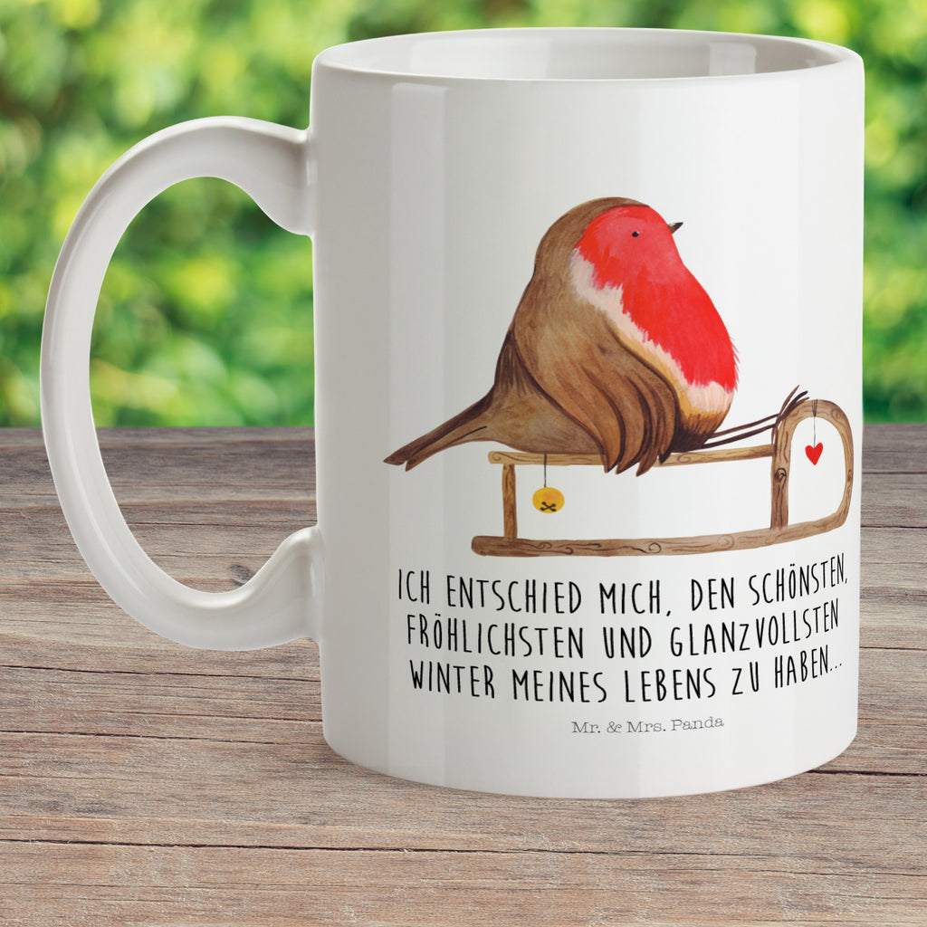 Kindertasse Rotkehlchen Schlitten Kunststoff Tasse, Kindergarten, Tasse, Trinkbecher, Camping Becher, Kaffeetasse, Kunststoffbecher, Kindergartenbecher, Outdoorgeschirr, Kunststoffgeschirr, Reisebecher, Reisetasse, Kinderbecher, Winter, Weihnachten, Weihnachtsdeko, Nikolaus, Advent, Heiligabend, Wintermotiv, Schlitten, Vogel