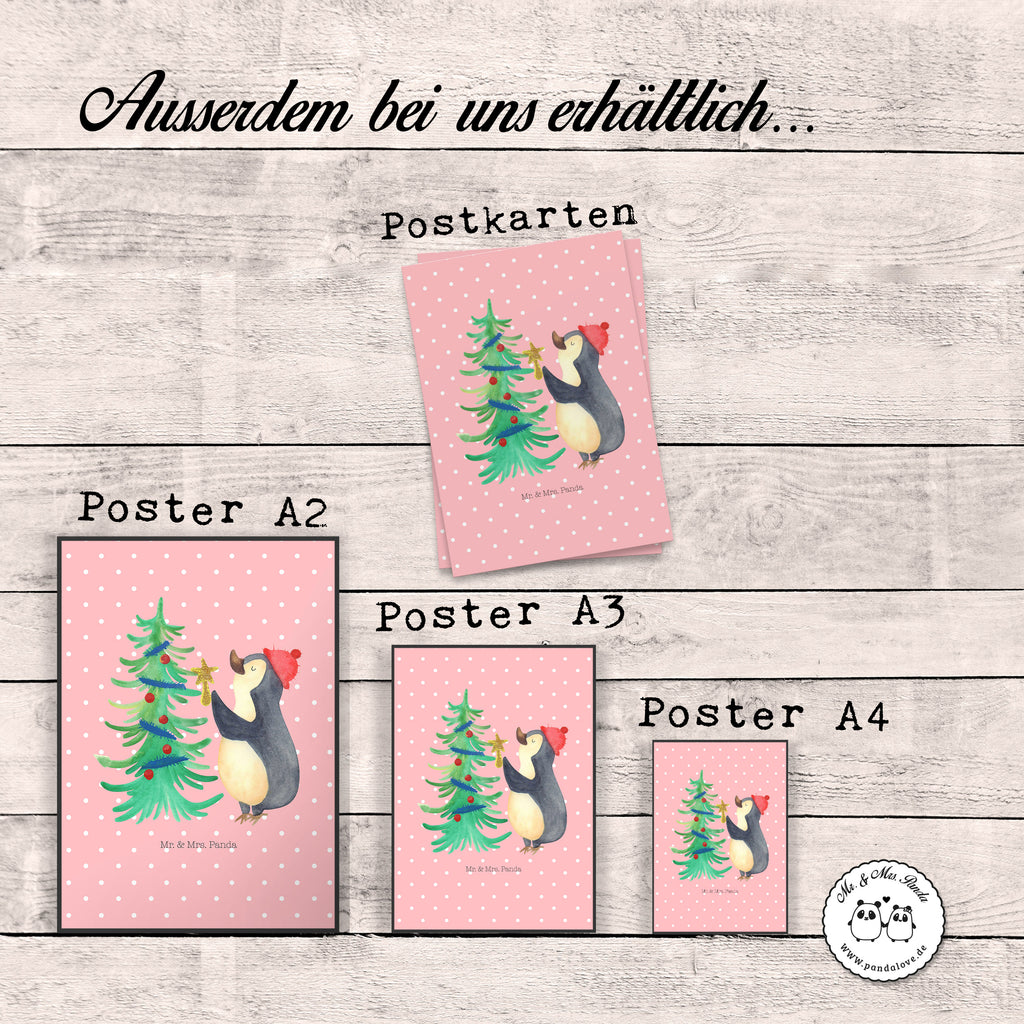 Poster Pinguin Weihnachtsbaum Poster, Wandposter, Bild, Wanddeko, Küchenposter, Kinderposter, Wanddeko Bild, Raumdekoration, Wanddekoration, Handgemaltes Poster, Mr. & Mrs. Panda Poster, Designposter, Kunstdruck, Posterdruck, Winter, Weihnachten, Weihnachtsdeko, Nikolaus, Advent, Heiligabend, Wintermotiv, Pinguin