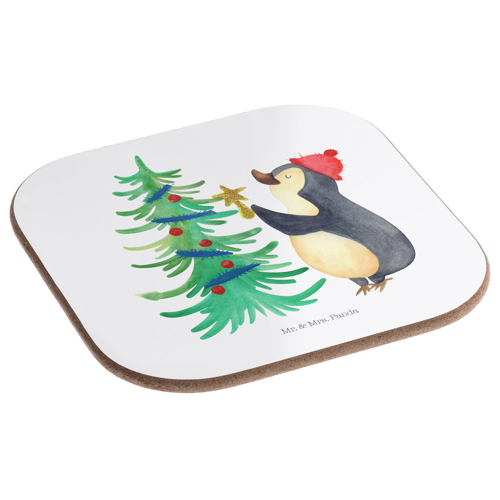 Quadratische Untersetzer Pinguin Weihnachtsbaum Bierdeckel, Glasuntersetzer, Untersetzer Gläser, Getränkeuntersetzer, Winter, Weihnachten, Weihnachtsdeko, Nikolaus, Advent, Heiligabend, Wintermotiv, Pinguin
